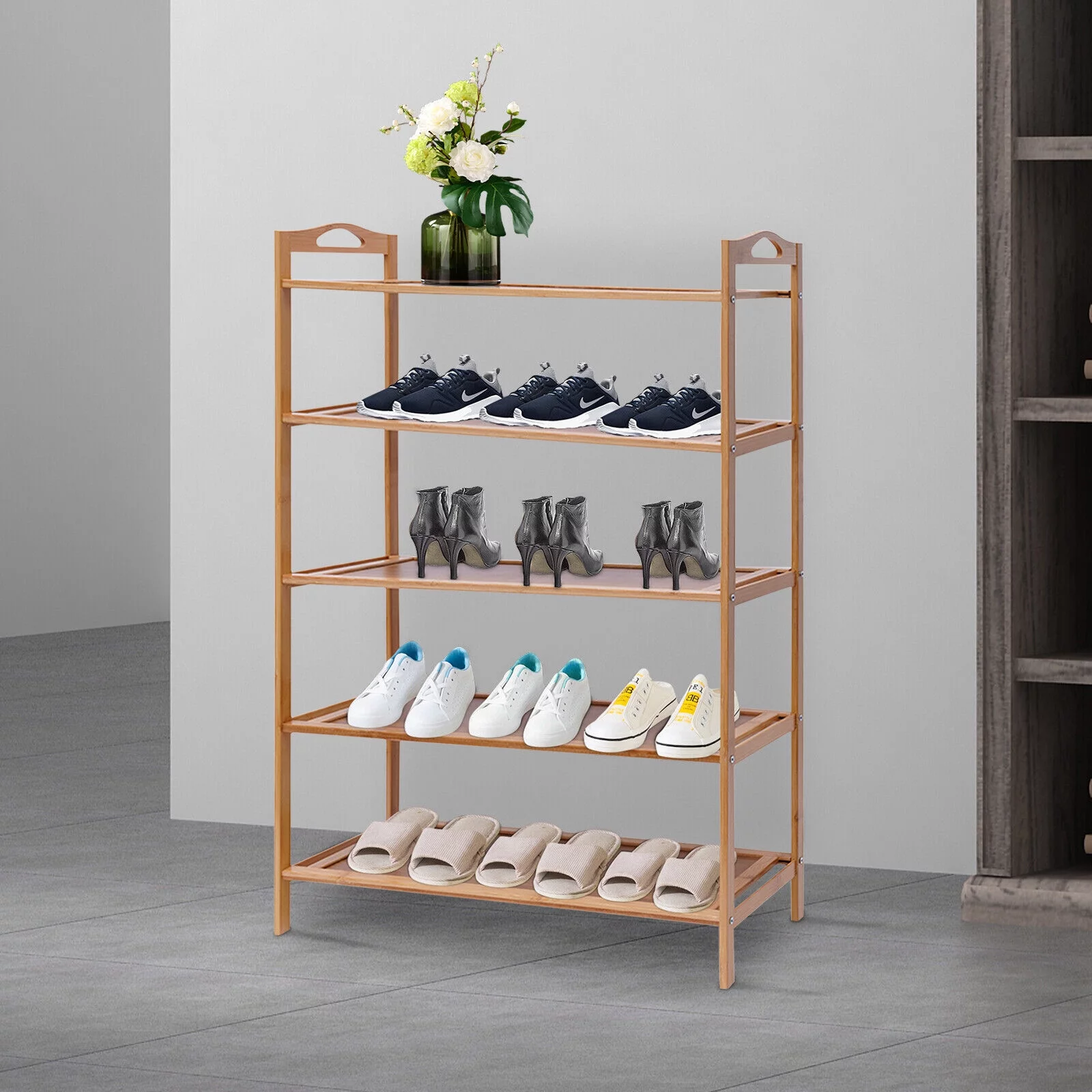 5 Tier Shoe Rack Bamboo MDF Shoe Storage Organizer Entryway Shoe Shelf Cabinet 5 Tier Shoe Rack Bamboo MDF Entryway Shoe Shelf Cabinet Shoe Storage Organizer Shoe Rack Entryway Shoe Shelf