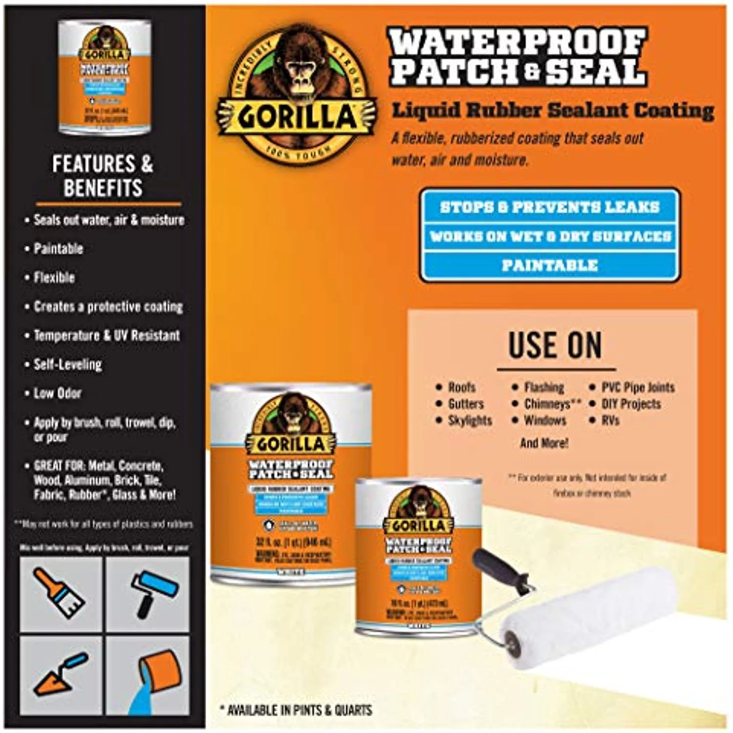Gorilla 16 Oz. White Waterproof Patch & Seal Liquid