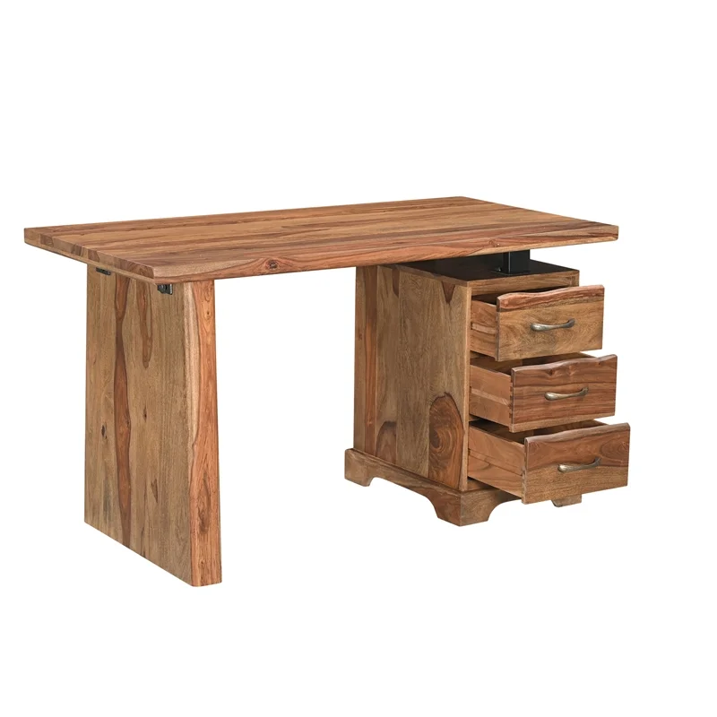 Taran Designs Darcy 3-drawer Live Edge Solid Wood Writing Desk in Brown