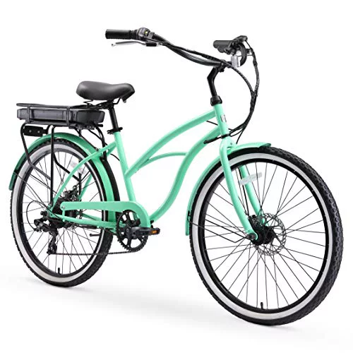 sixthreezero Around The Block Women's Electric Bicycle, 7-Speed Beach Cruiser eBike, 500 Watt Motor, 26