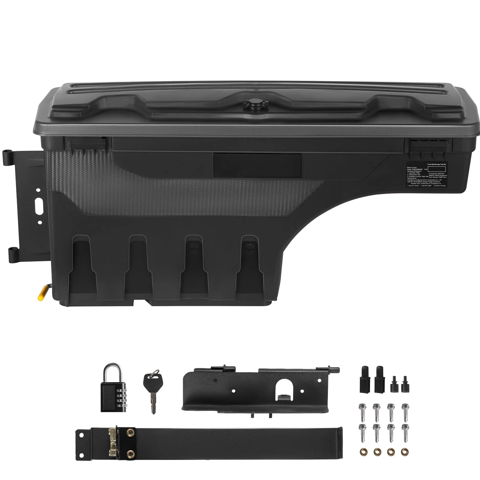 SKYSHALO Truck Bed Storage Box, 6.6 Gal/20 L Waterproof ABS Wheel Well Tool Box with Password Padlock, Lockable Lid, Compatible with Tundra 2007-2021, Driver Side, Black