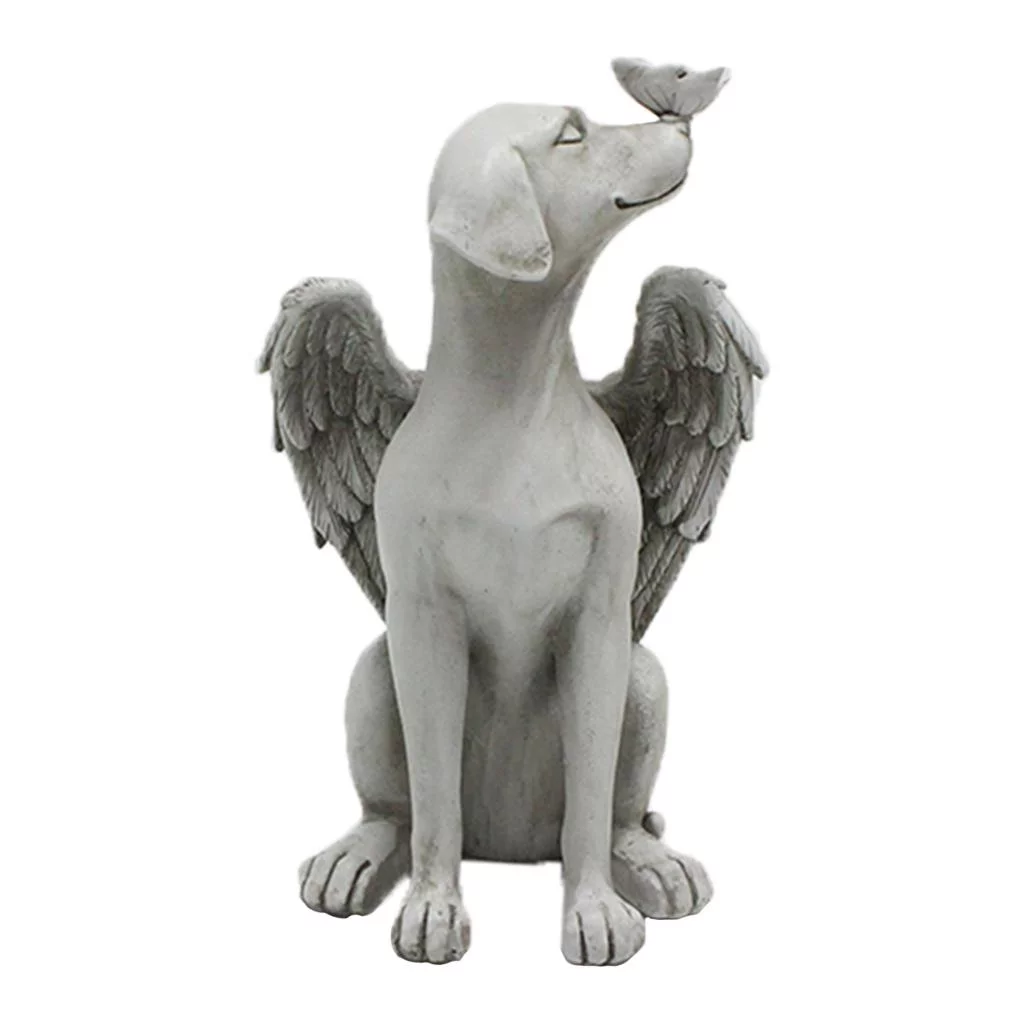 Statue, Super Cute Dog with Angel Wing Resin Garden Ornament Memorial