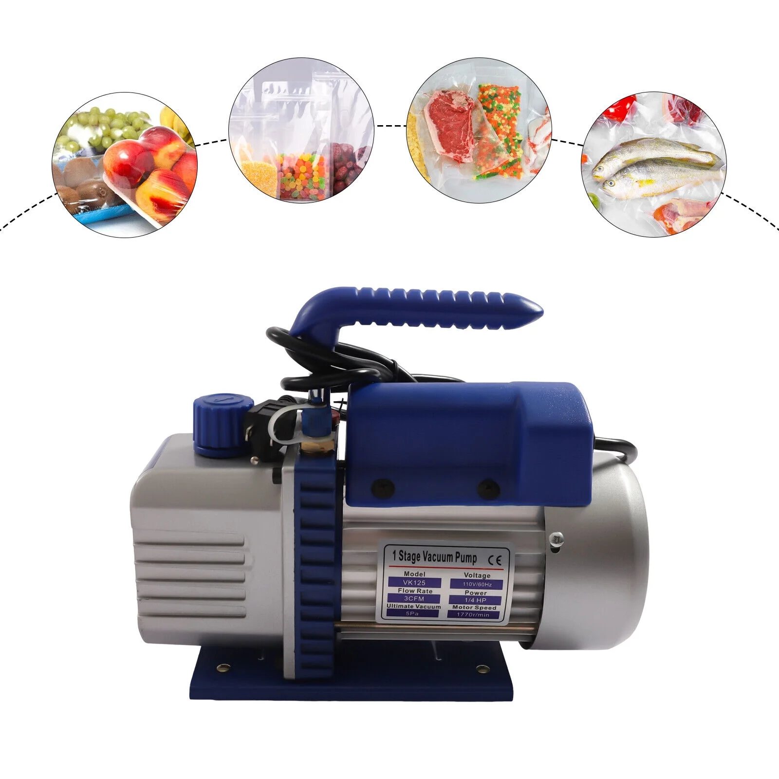 Air Vacuum Pump Manifold Gauge Set Kit 3 CFM HVAC + Kit AC A/C 110V VK125 Vacuum Pump