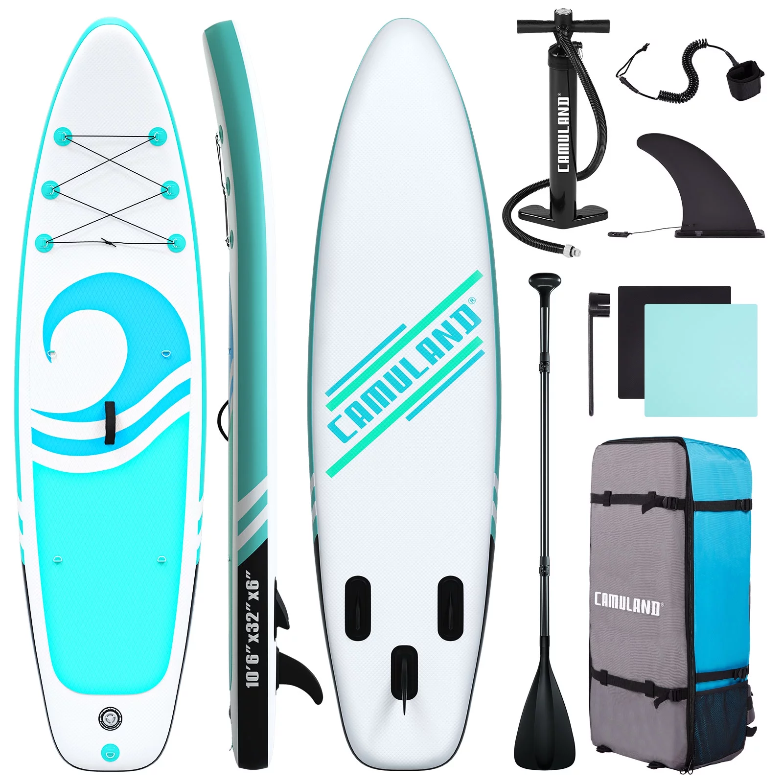 10’6” x 32”x 6” Paddle Boards for Adults with Premium SUP Accessories and Backpack, Inflatable Paddle Board Stand up Adults with Adjustable Paddle and Removable Fin