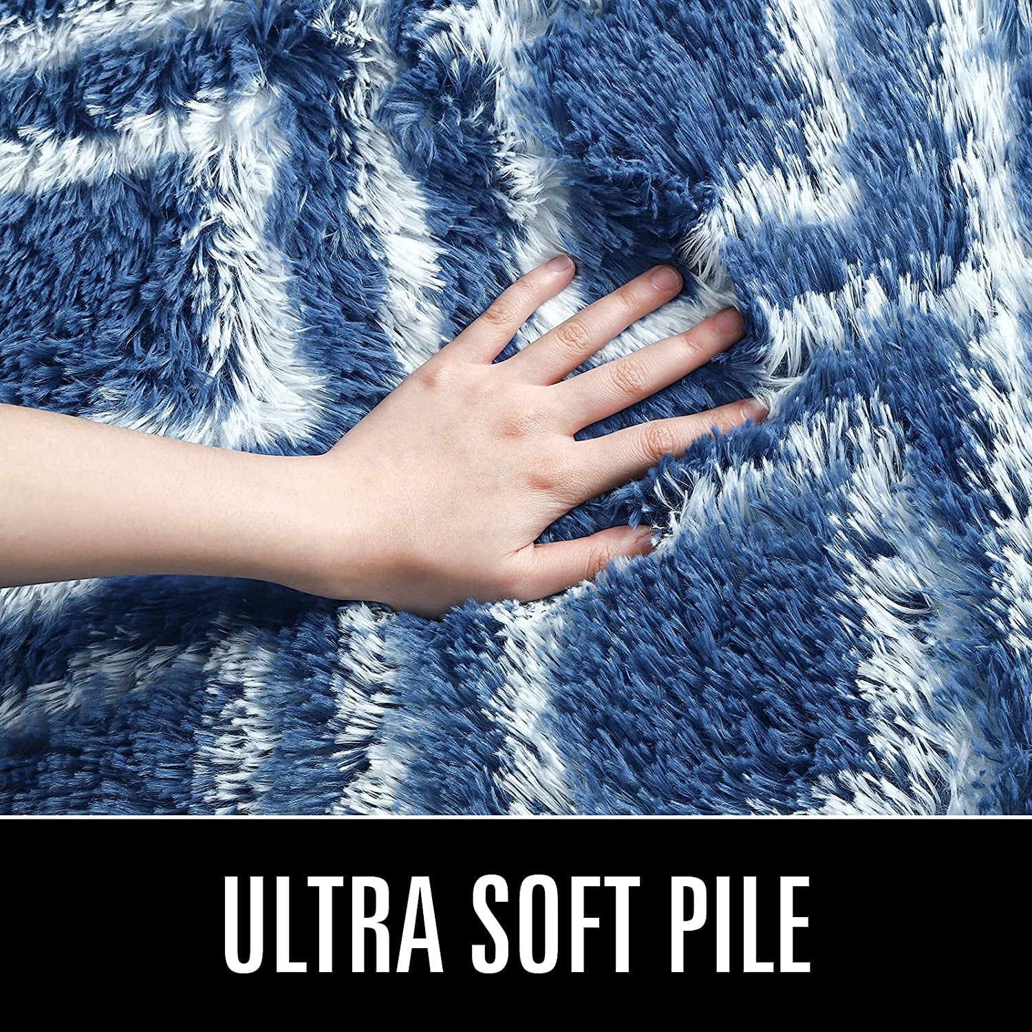 TWINNIS Super Soft Area Rugs for Bedroom Living Room Shaggy Geometric Fluffy Carpets,4'x 6',Indigo