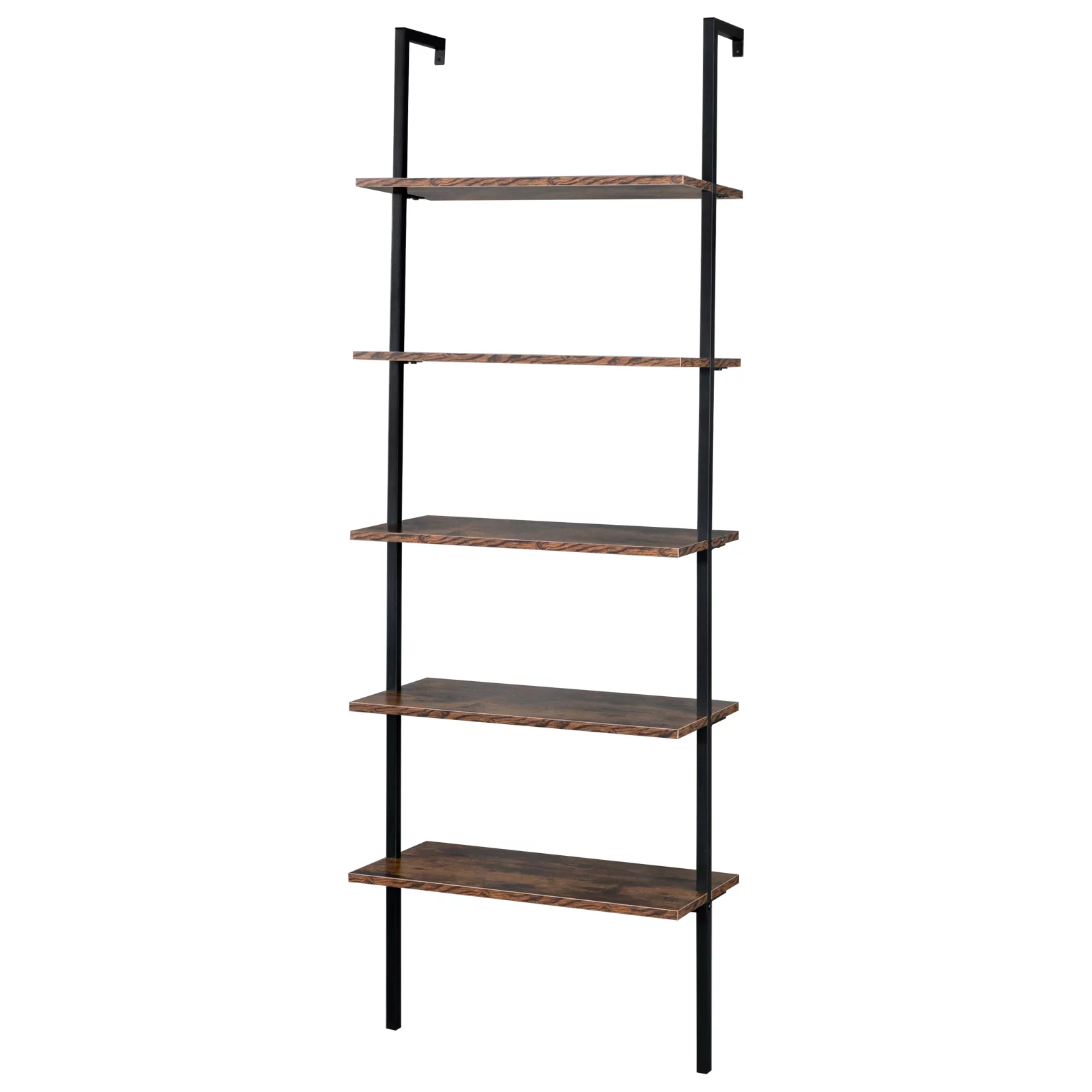RUXAN Industrial Wall Mounted Bookcase 5-Tier Open Ladder Shelf Bookshelf with Metal Frame, 23.6