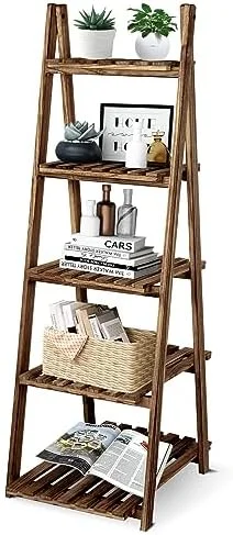 JYHOME 5-Tier Ladder   Plant  Ladder Shelves for Small Spaces  Wooden  Freestanding Plant Shelves Flowerpot   for Balcony  Office  Bedroom ()