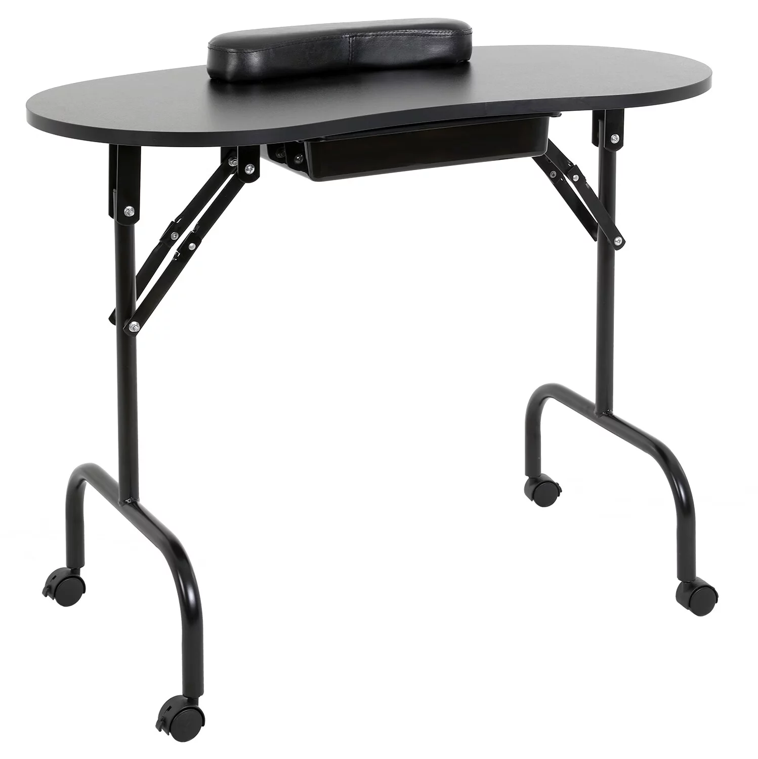 YRLLENSDAN Portable Manicure Table with Drawers, Folding Nail Desk Table for Nail Tech with Lockable Wheels Wrist Pad Manicure Table for Salon Home Spa Beauty