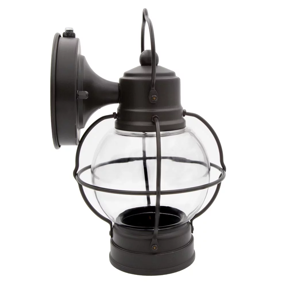 Maxxima LED Outdoor Wall Lantern, Brown Clear Glass Sconce, Dusk to Dawn Sensor, 750 Lumens, 3000K Warm White