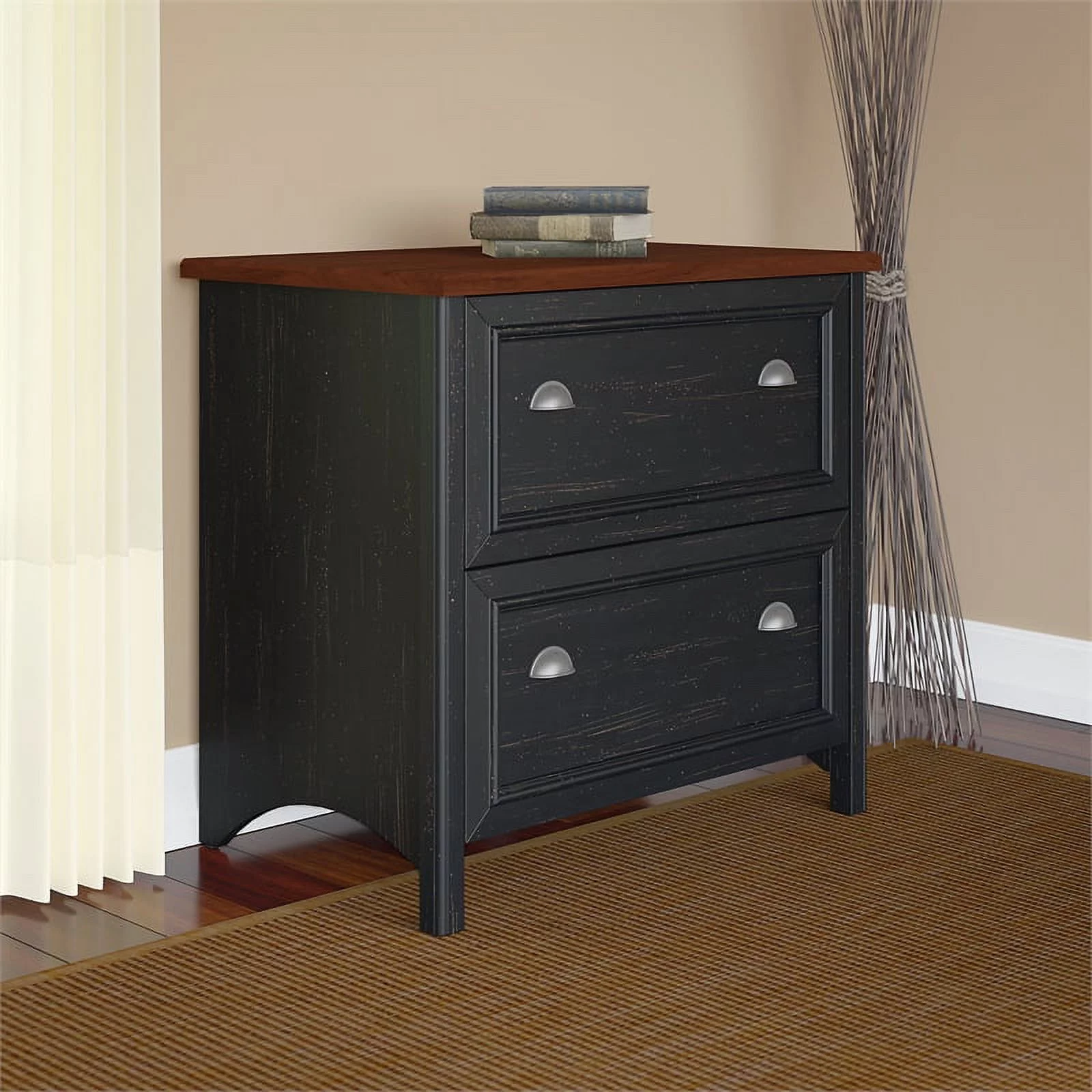 Home Square 2 Drawer Wood Filing Cabinet Set in Antique Black (Set of 2)