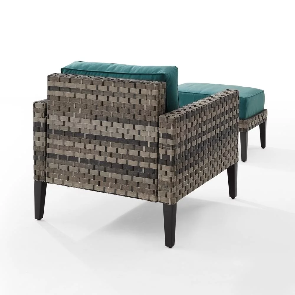 Crosley Furniture Prescott 2-PC Wicker Patio Arm Chair Set in Mineral Blue/Brown