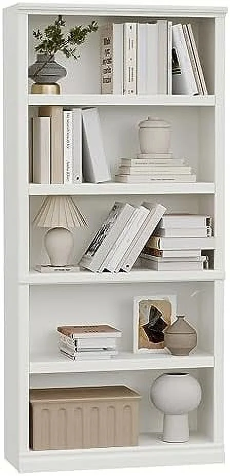 JYHOME 5- Tall Bookcase White Wooden Bookshelves 33in Wide Floor Standing Display  Shelves 70 in Tall Bookcase for Home Office  Living Room  Bed Room