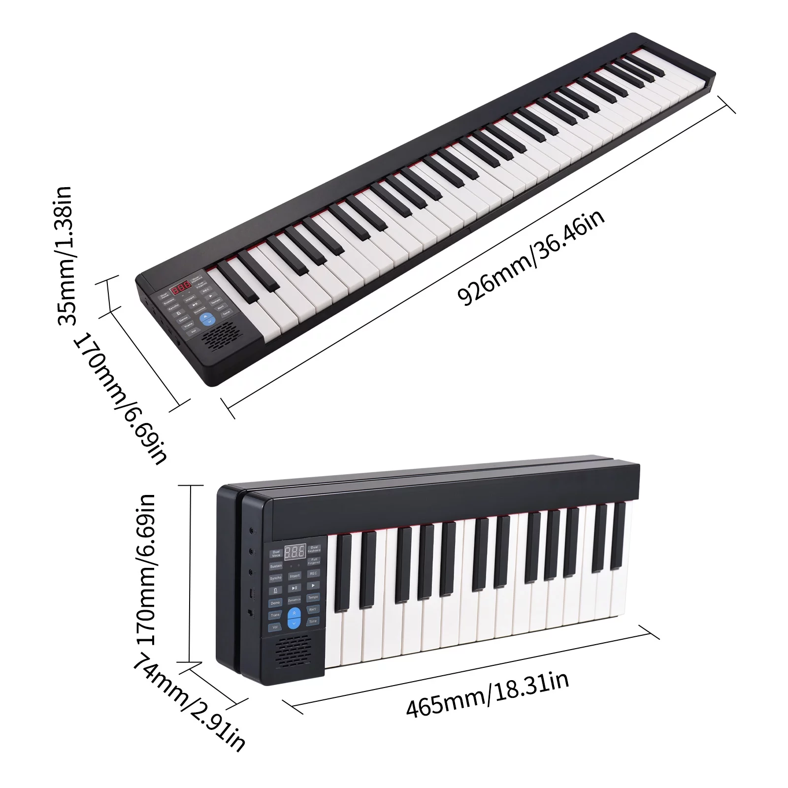 ametoys Folding Digital Piano, 61-Key Sensitive Keyboard with LCD Display and BT Connectivity