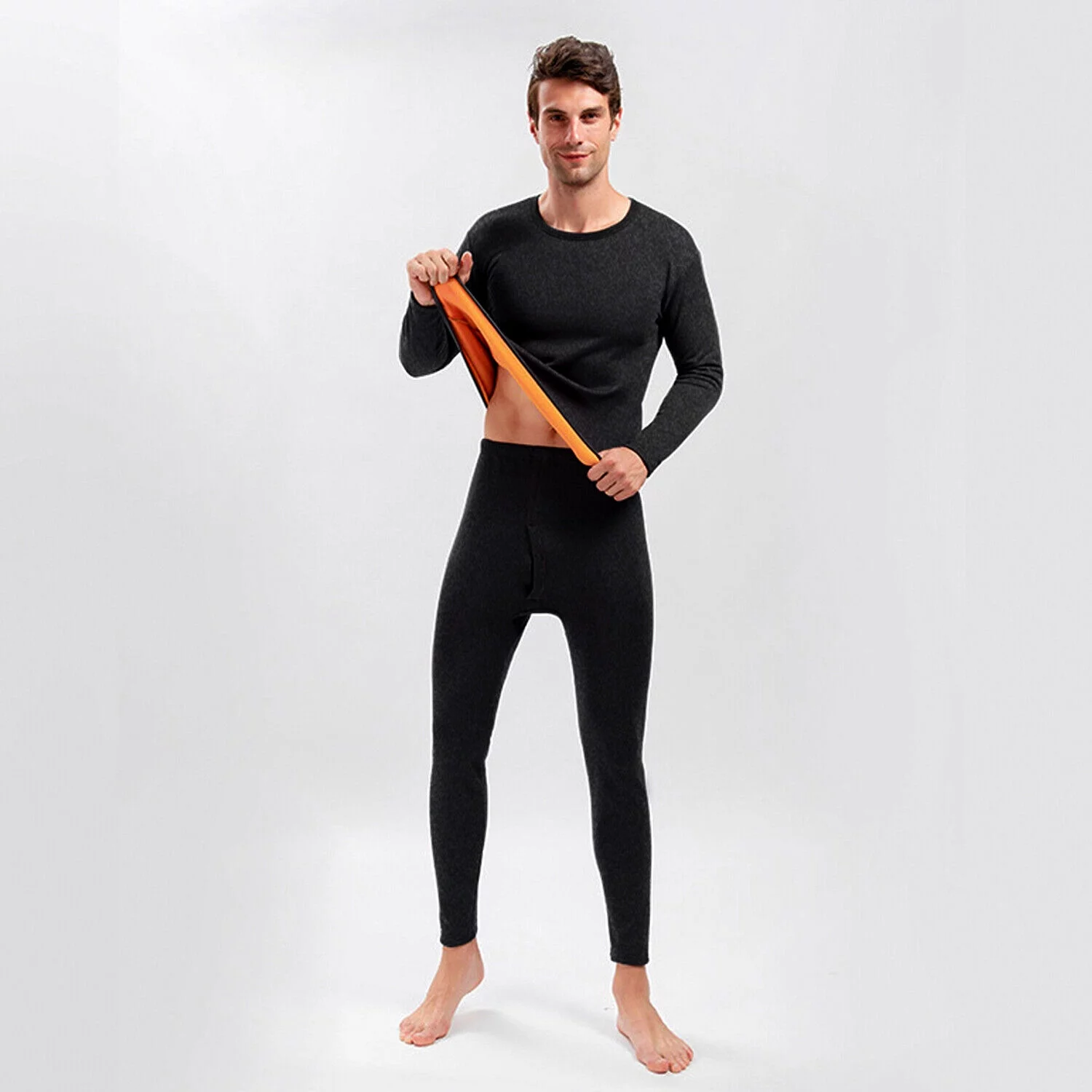Mens Fleece Lined Thermal Long Johns Top Bottom Underwear Set Winter Pants Shirt