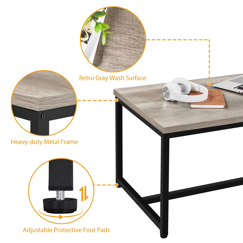 Topeakmart Rectangle Modern Industrial Coffee Table Metal Frame Cocktail Table, Gray