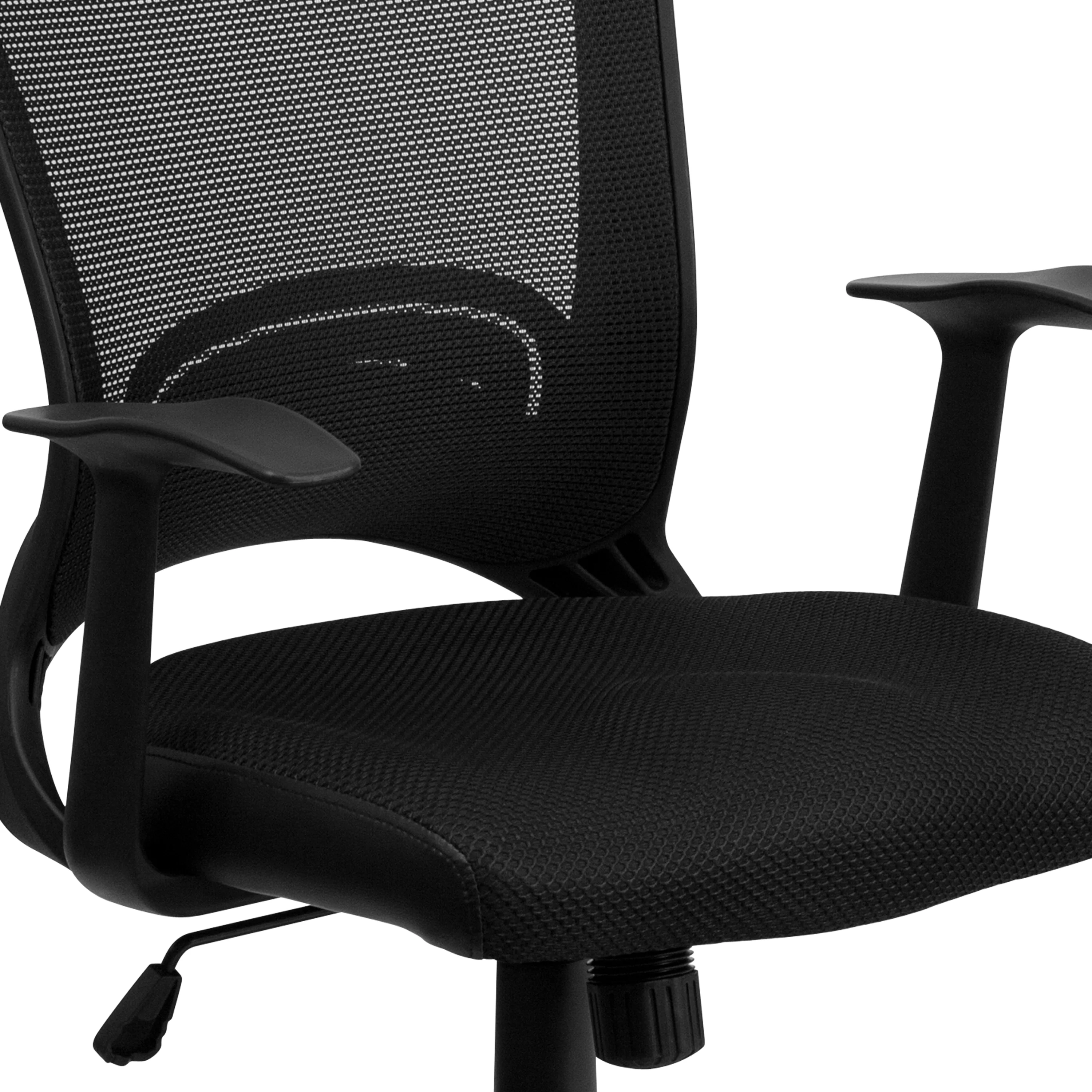 BizChair Mid-Back Designer Black Mesh Swivel Task Office Chair with Arms