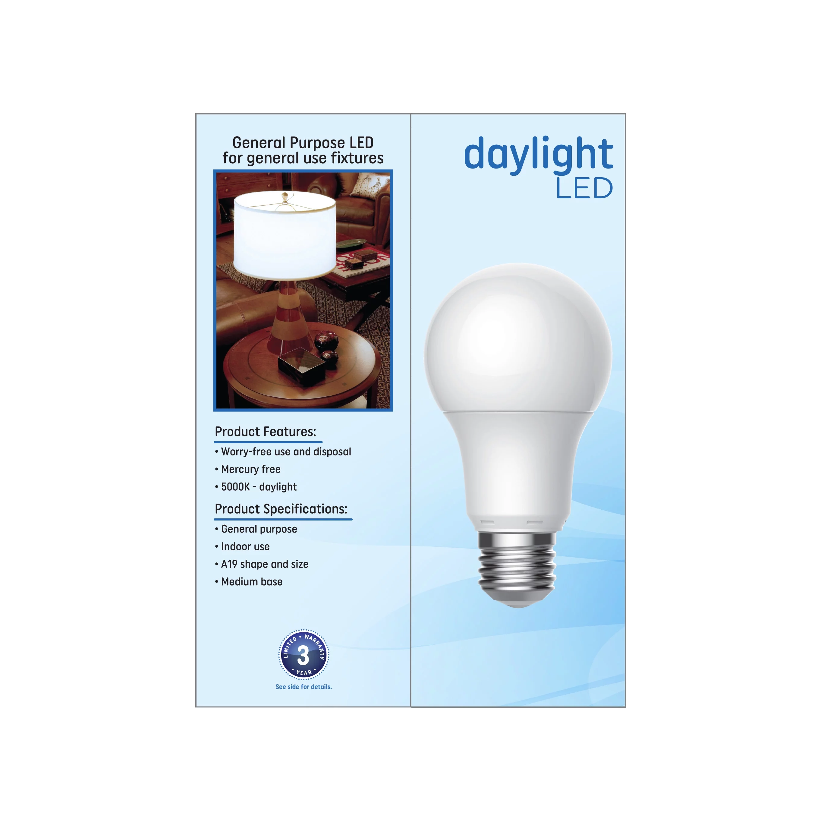 GE Basic LED Light Bulbs 5.2 Watt (40 Watt Equivalent) Daylight, A19 Bulb Shape, Medium Base (4 Pack)