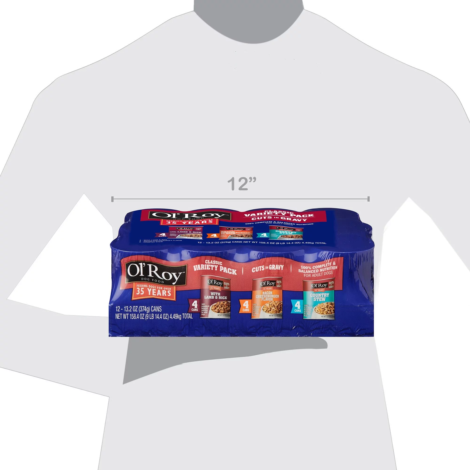 (12 Pack) Ol' Roy Cuts in Gravy Wet Dog Food Variety Pack, Lamb & Rice, Bacon Cheeseburger and Country Stew, 13.2 oz