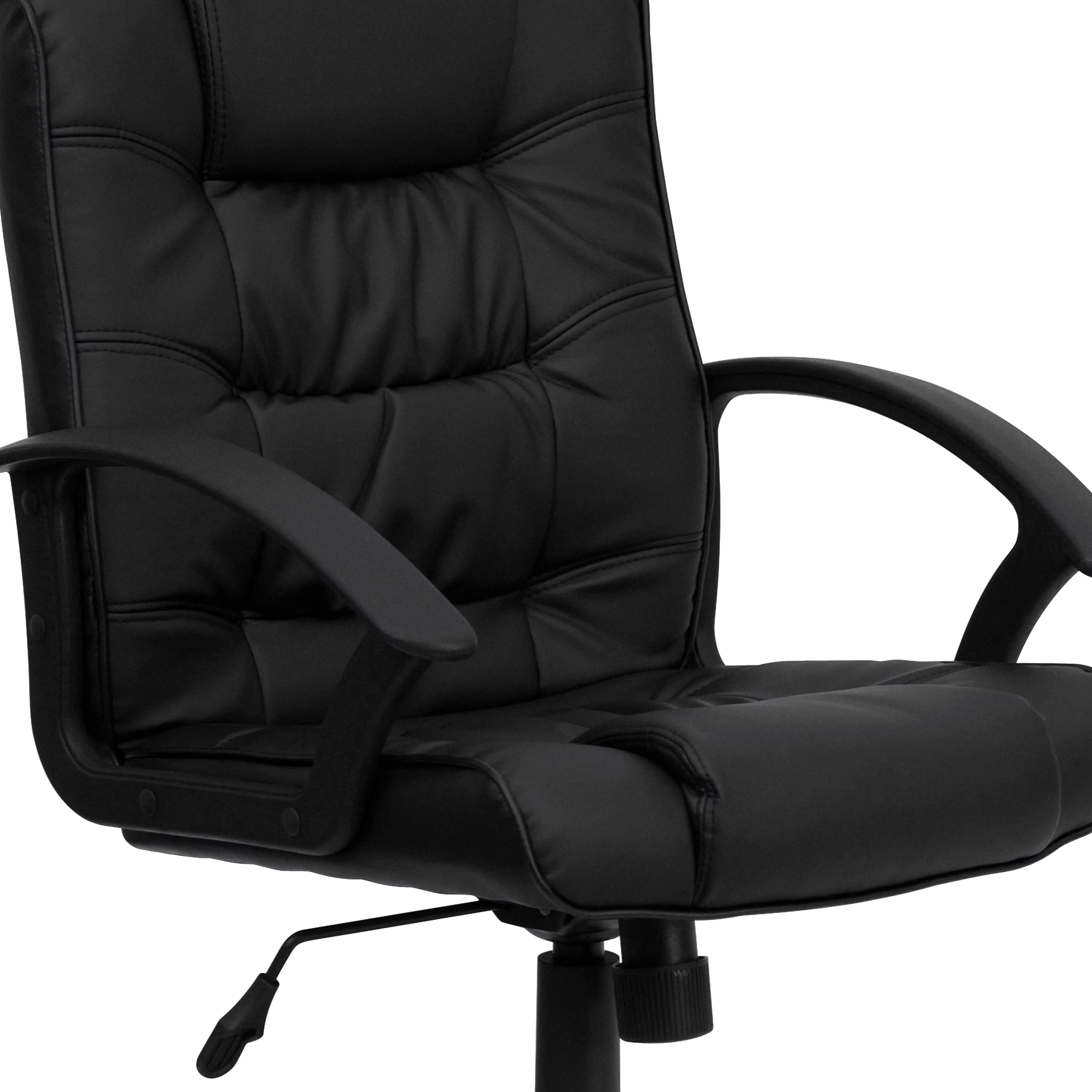 BizChair Mid-Back Black LeatherSoft Ripple and Accent Stitch Upholstered Swivel Task Office Chair with Arms