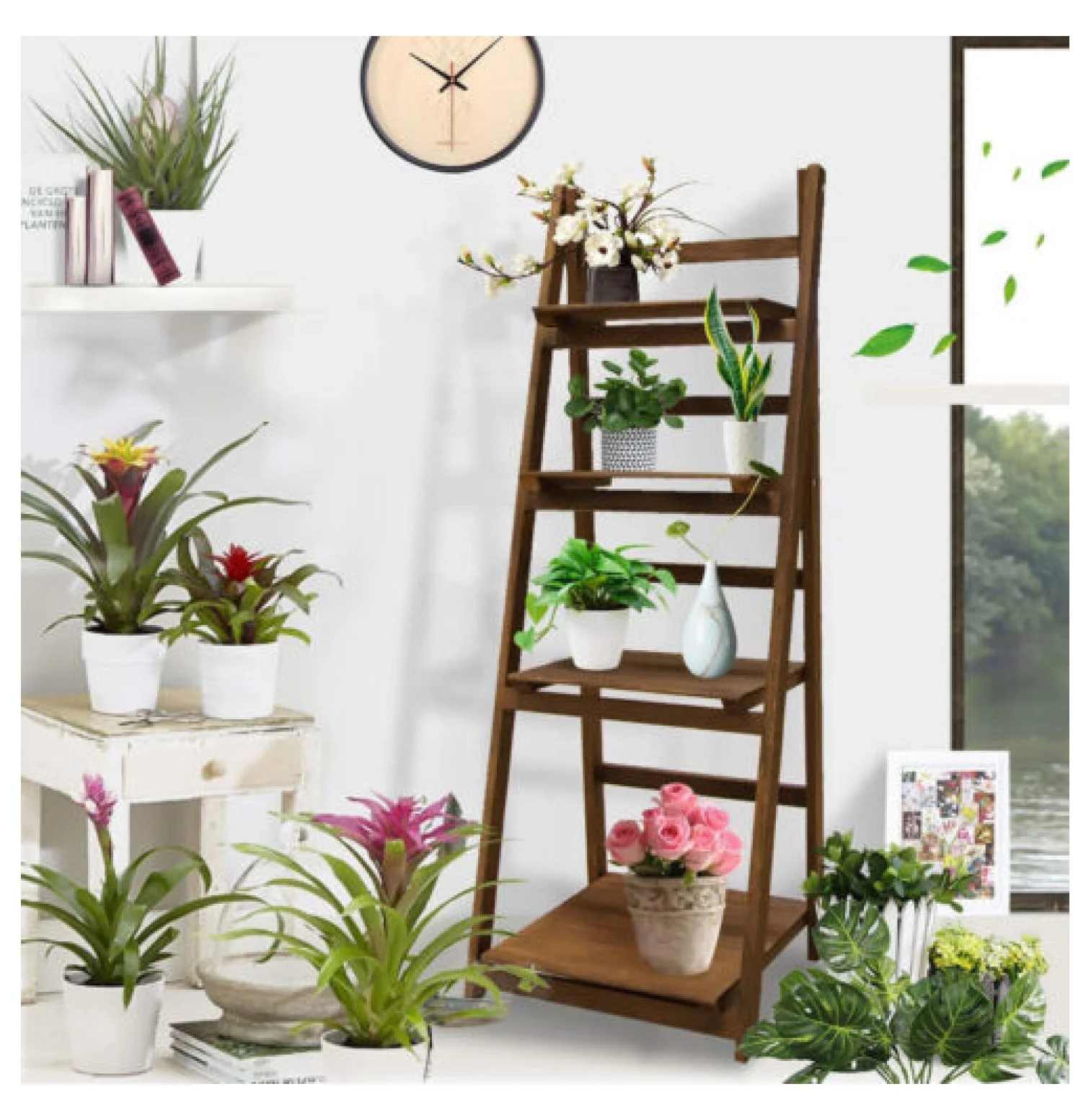 4 Tier Plant Stand Ladder Bookshelf Rack Vintage Display Shelf Storage Foldable