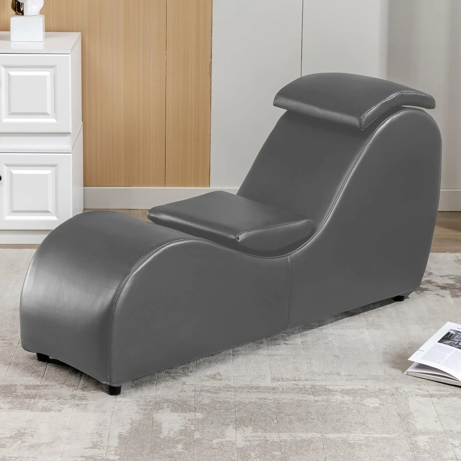 Mixoy Indoor Yoga Chair,Curved Yoga Chaise Lounge Chair for Adults Stretching Exercising Relaxing Dark Grey