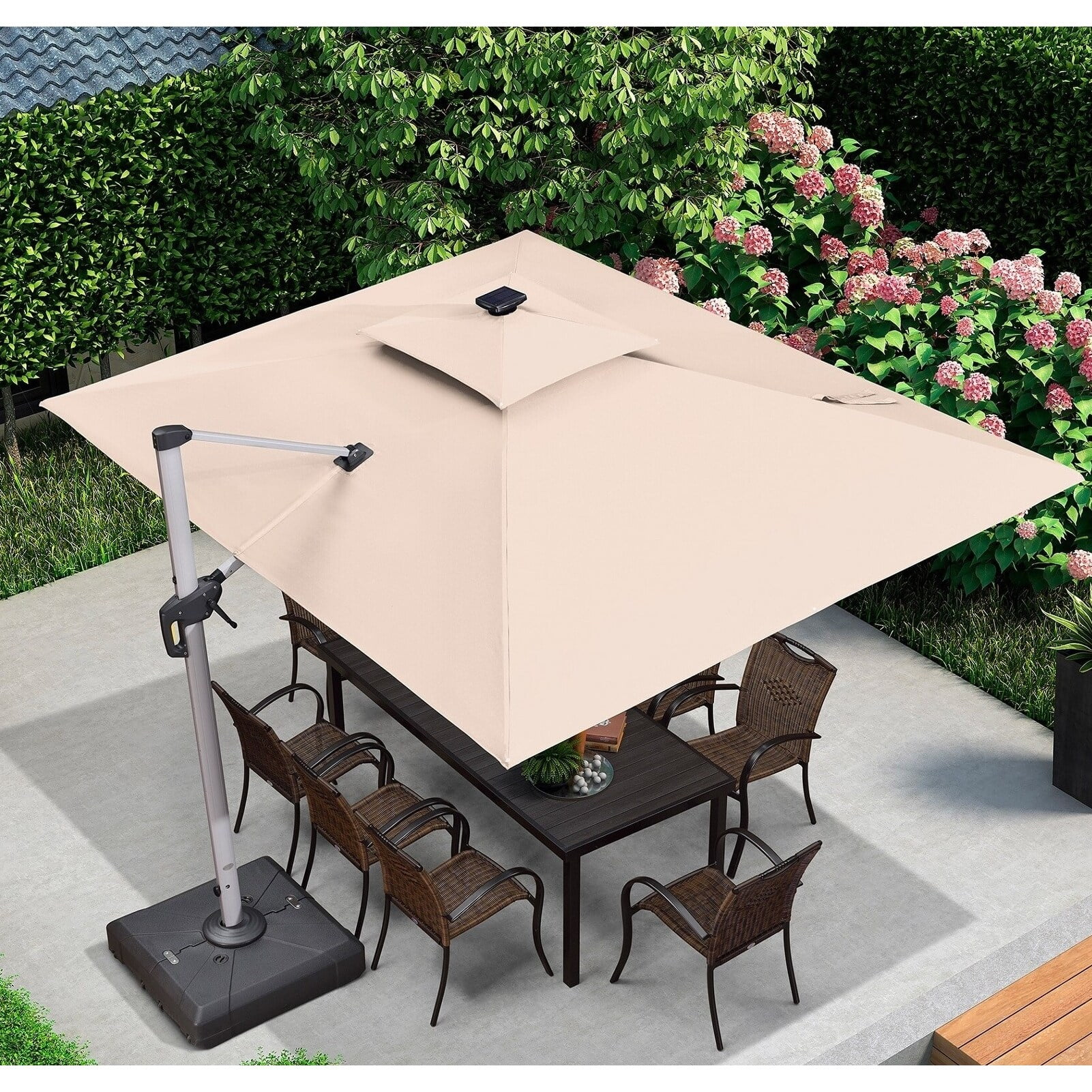 PURPLE LEAF  9 x 12 ft Double Top LED Rectangle Patio Cantilever Umbrella Beige