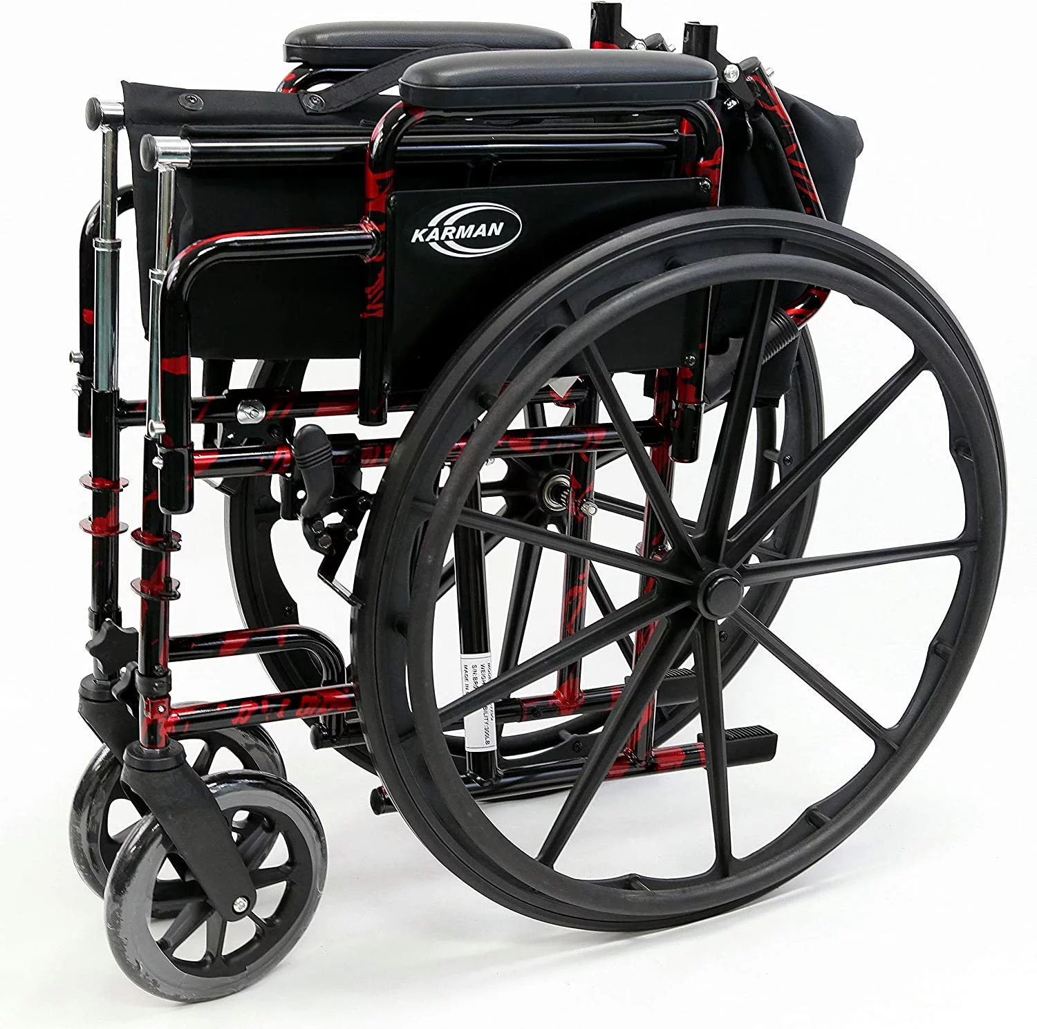 Karman LT-770Q-E Lightweight Removable Wheelchair with Elevating Legrest, Red Streak, 18