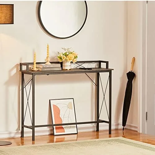 CHGBV Couch Side & Console  with 2 Outlets and USB Ports  70.9 Inches  Brown