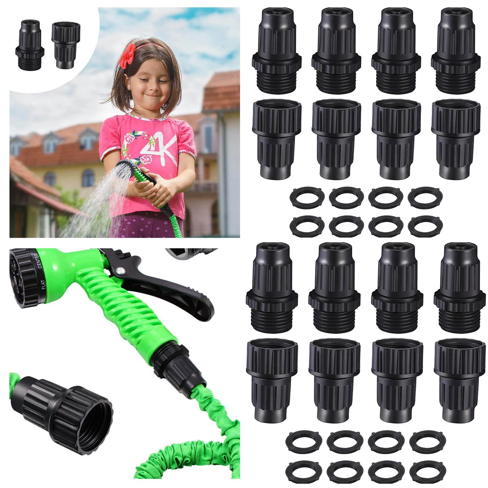 Kitchen Sink Hose Expandable Garden Hose Kit Plastic Garden Hose Connector Male And Female Hose End Fittings 4 Pcs Black