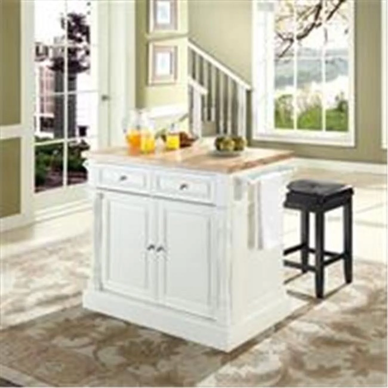Crosley Furniture Oxford Wood Kitchen Island with Square Stools in White