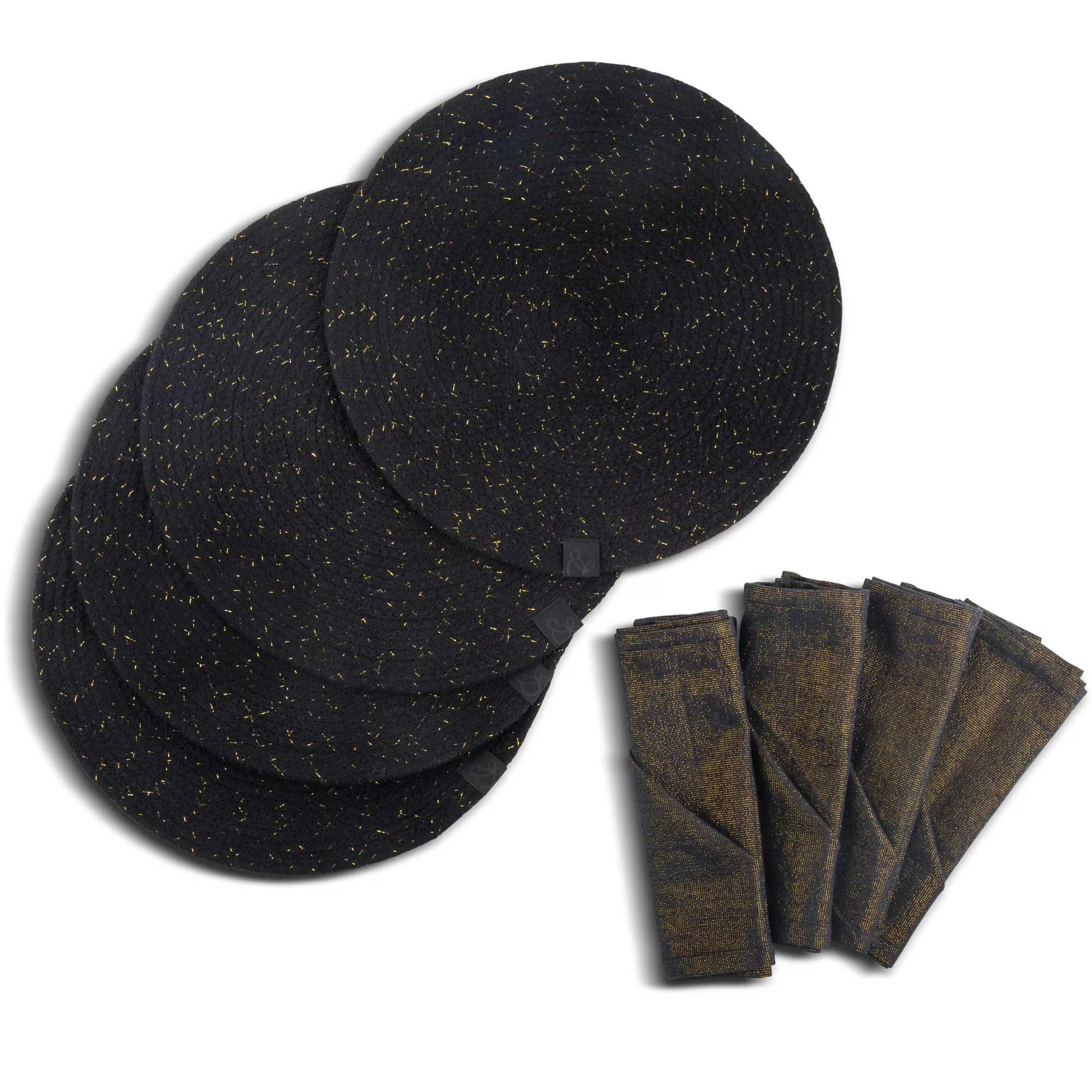 Thyme & Table Fall 8-Piece Set, 4 Napkins & 4 Round Placemats, Black & Gold