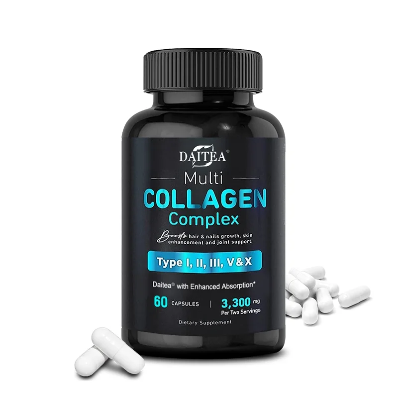 Daitea Collagen - Contains multiple collagen complexes, digestive enzyme blend - Types I, II, III, V, X - 30/60/120 Capsules