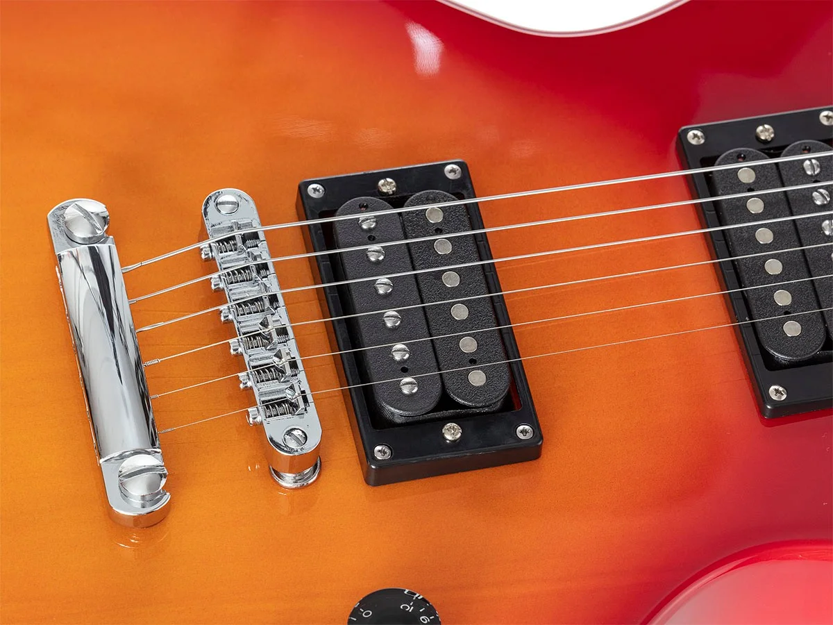 Monoprice 66 Classic V2 Cherry Electric Guitar with Gig Bag, Right, 6 Strings, Poplar Body, HH Pickups - Indio Series