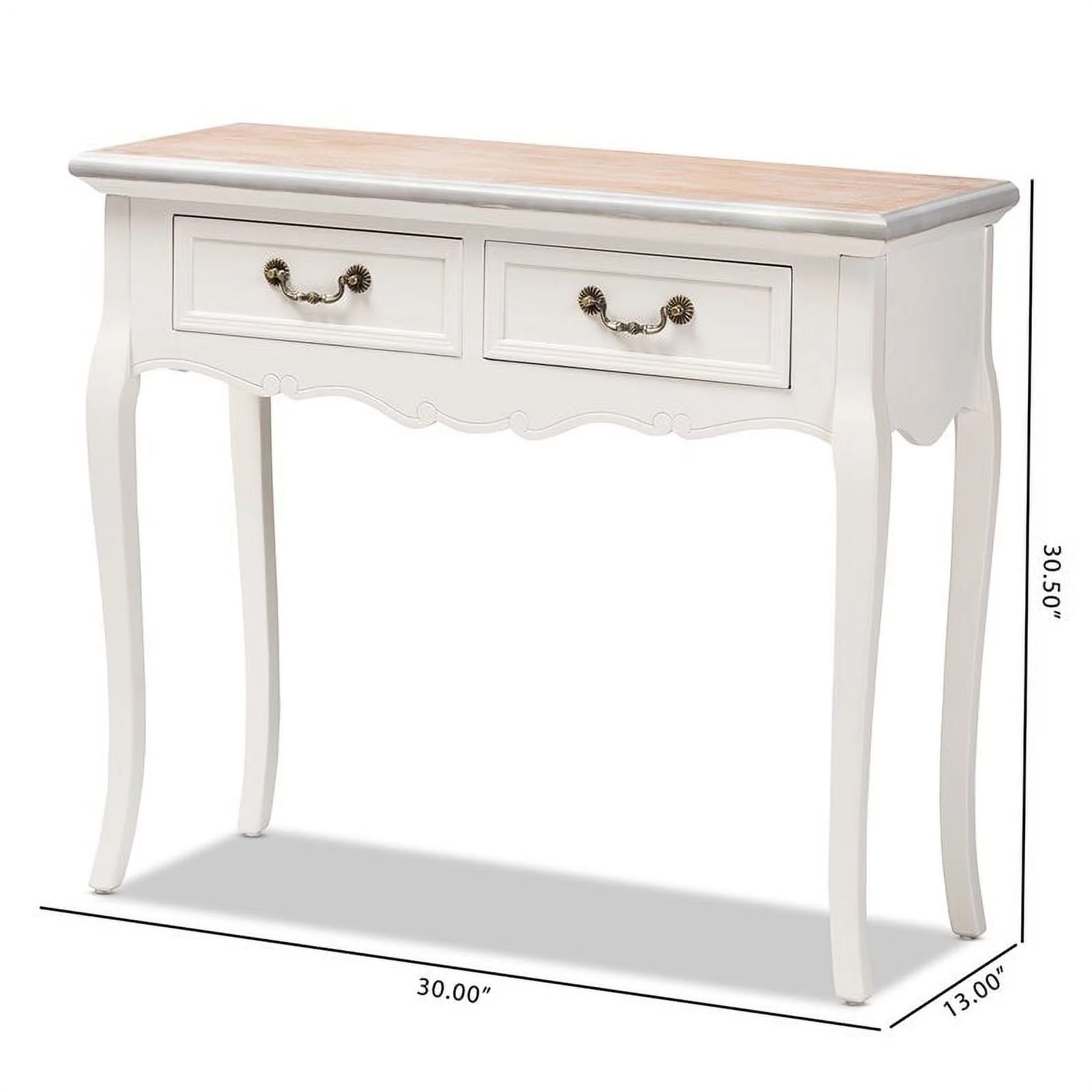 Bowery Hill Two Tone Oak and White Wood 2-Drawer Console Table