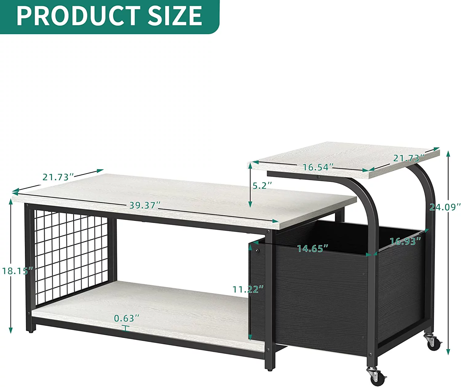 Dextrus Nesting Coffee Table Set of 2, Modern Side End Tables W/ Storage Shelf for Living Room, Wooden Top & Metal Frame