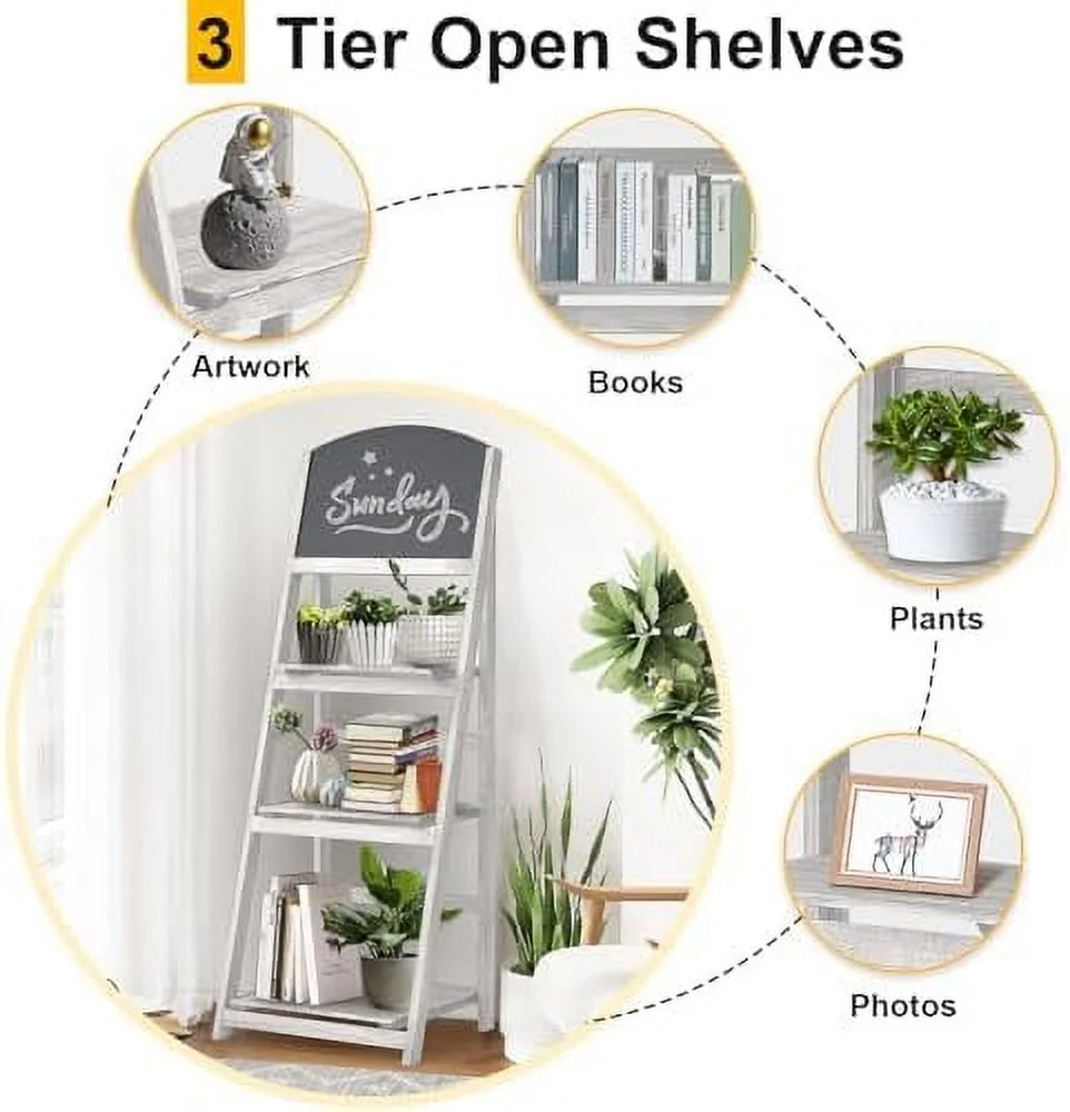 YPDXGH Ladder   4 Tier Ladder Shelves Rustic Solid Wood Ladder  Industrial Leaning Bookshelves 45" Folding Freestanding Plant Stand  Room  Office  Kitchen  Black