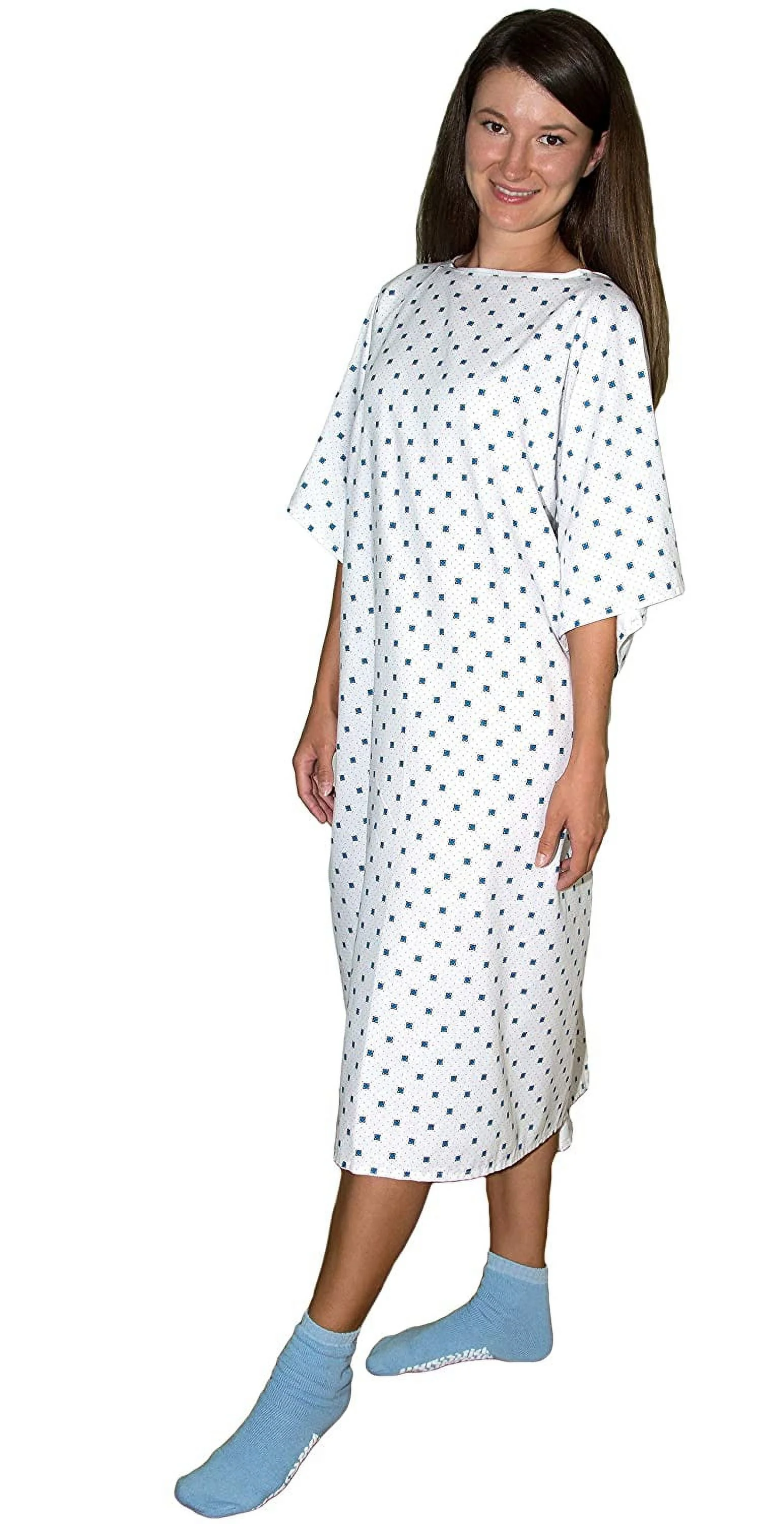 3 Pack - Deluxe Demure Print Hospital Gown / Hospital Patient Gown w/ Back Ties White