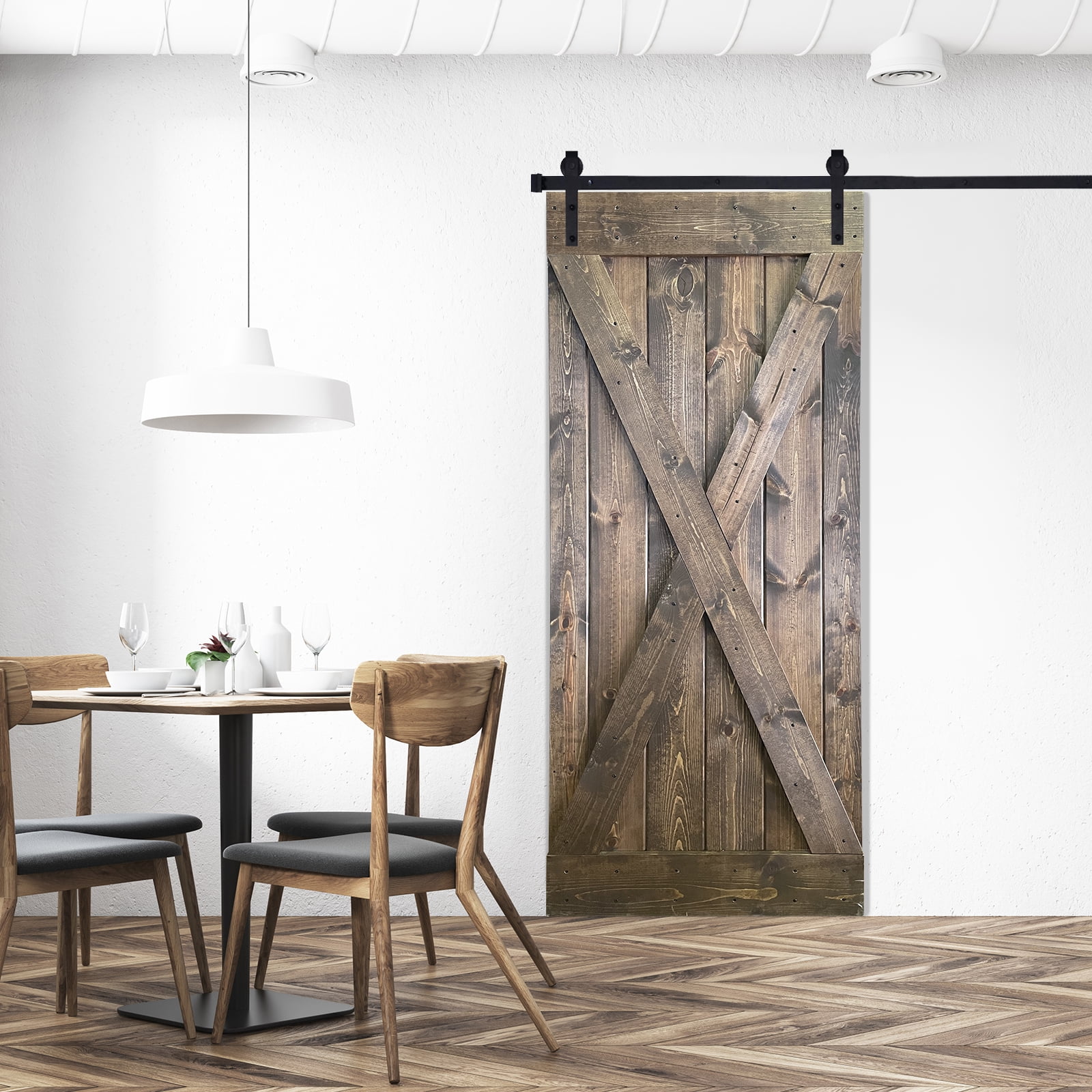 Akicon Paneled Wood Dark Brown Barn Door X Style 36
