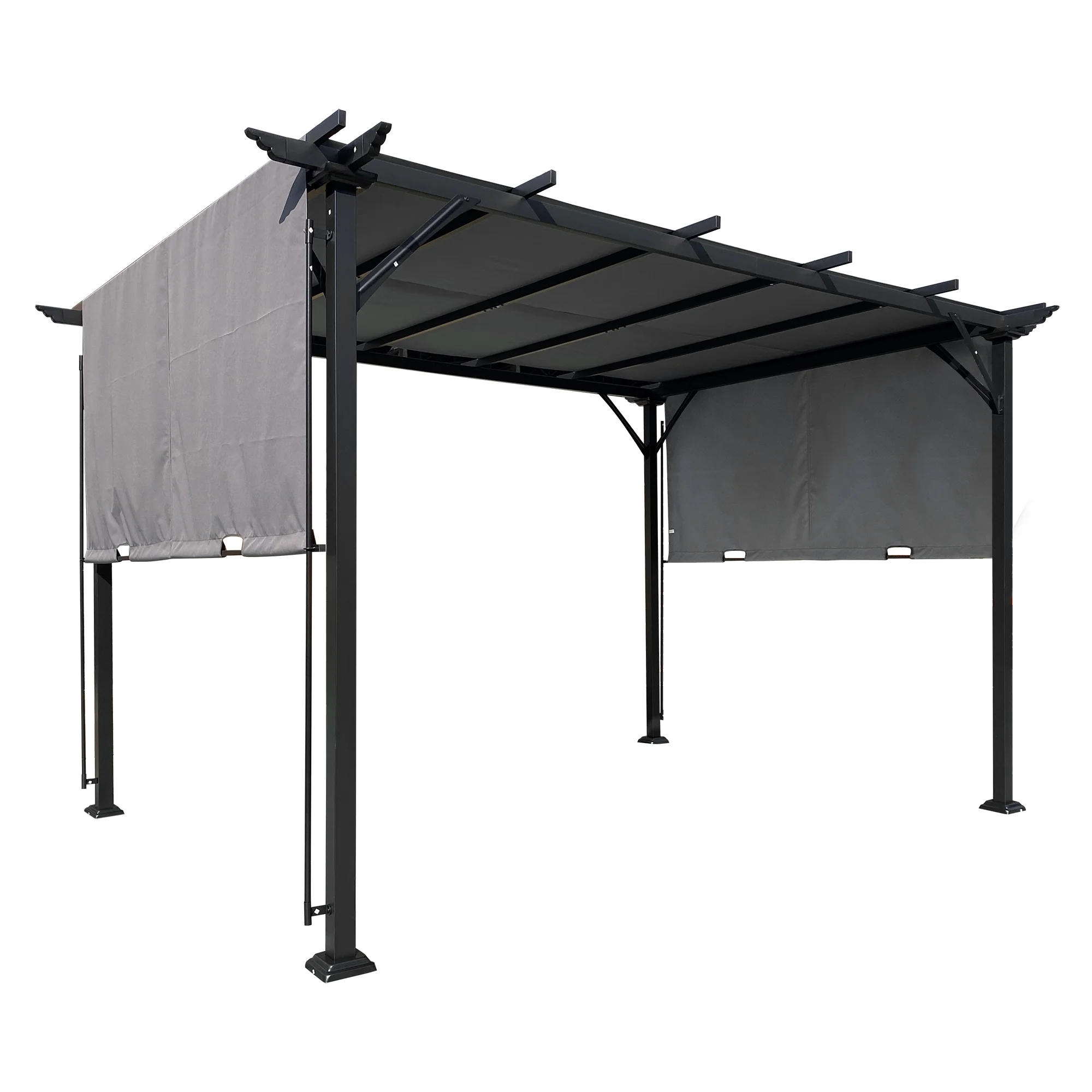 9.5 x 12 Ft Outdoor Pergola Patio Gazebo,Retractable Shade Canopy,Steel Frame Grape Gazebo,Sunshelter Pergola for Gardens,Terraces,Backyard-Grey