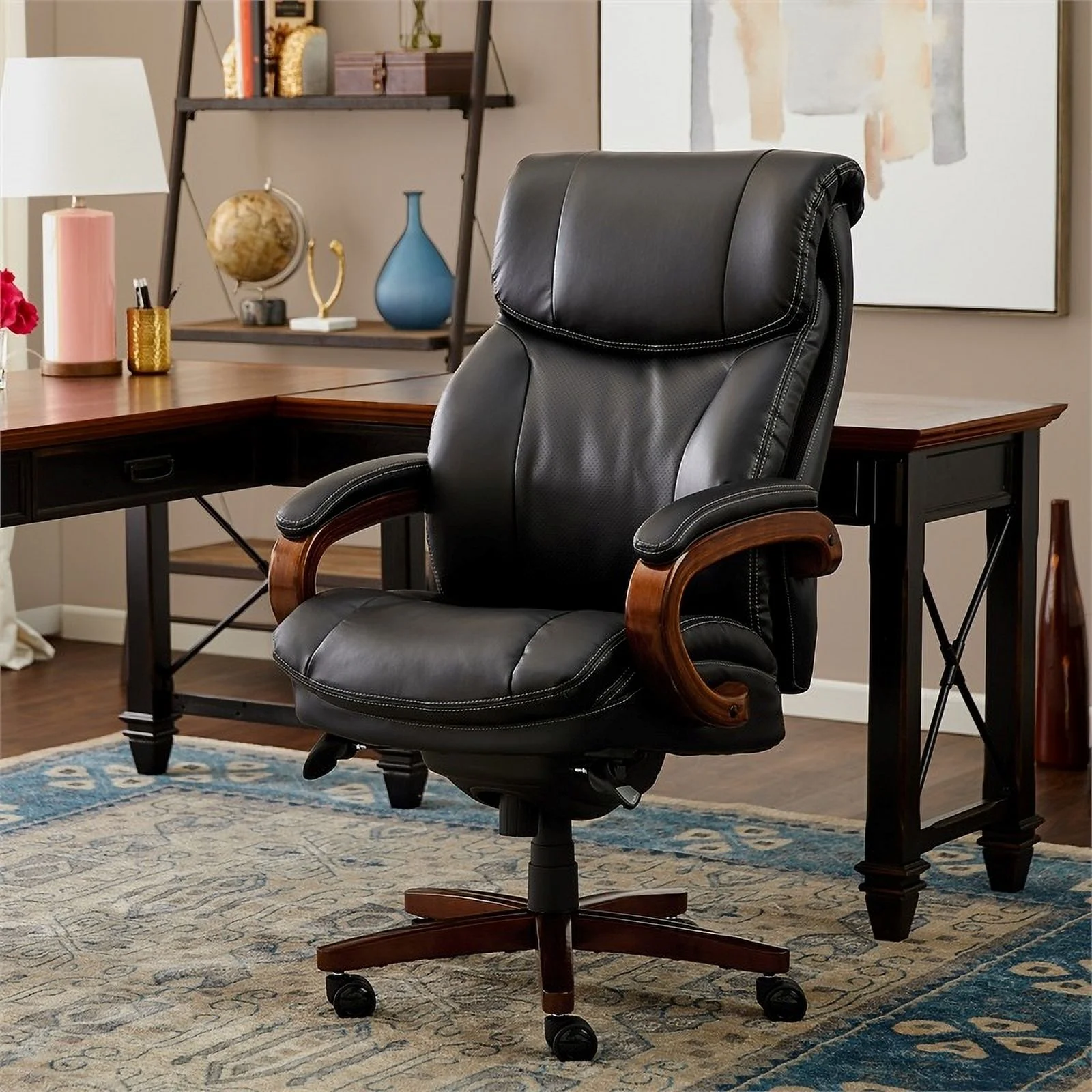 Scranton & Co Upholstered Modern Faux Leather Executive Office Chair in Black