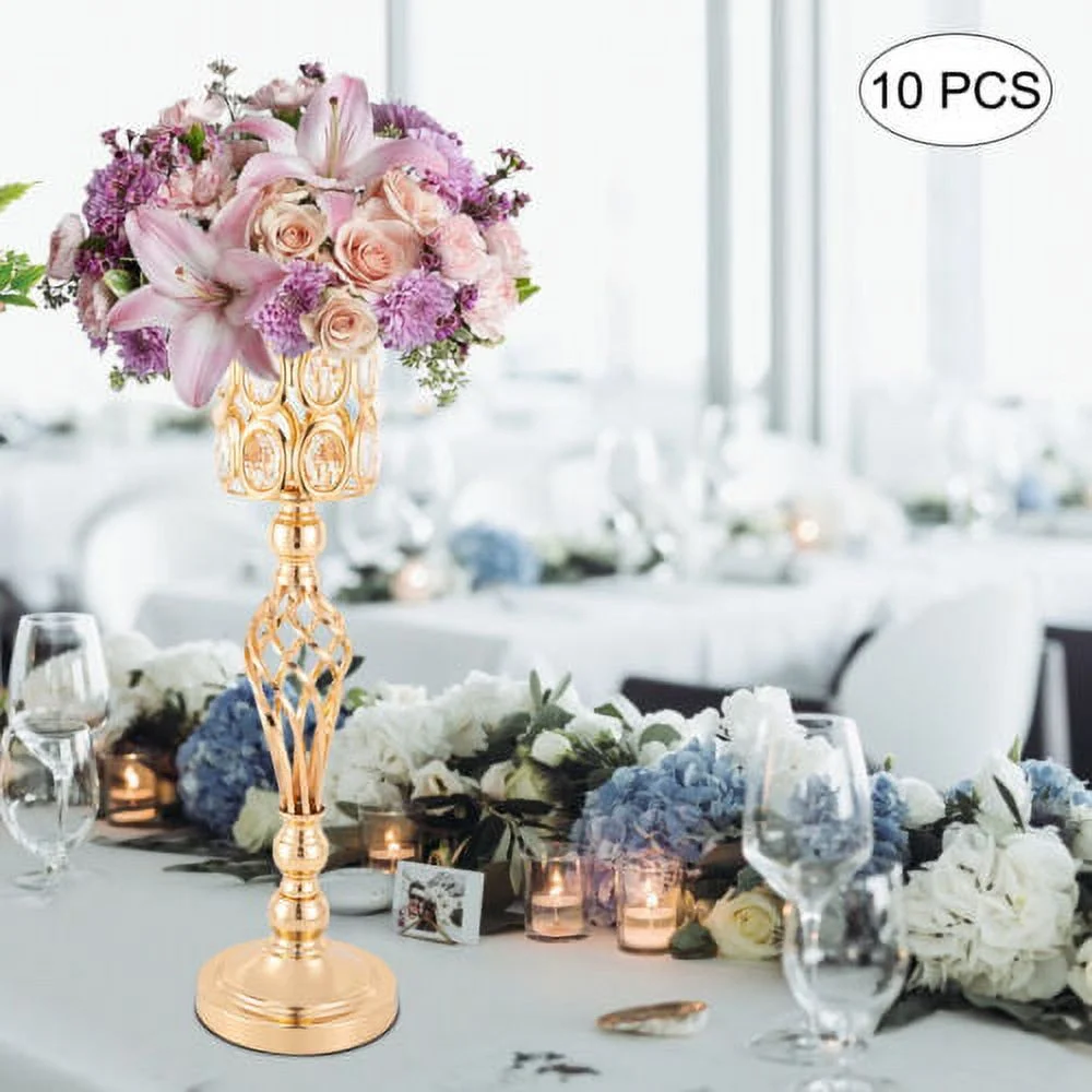 Set of 10 Wedding Centerpieces Gold Vases Wedding Flower Vases w/ Crystal Bead
