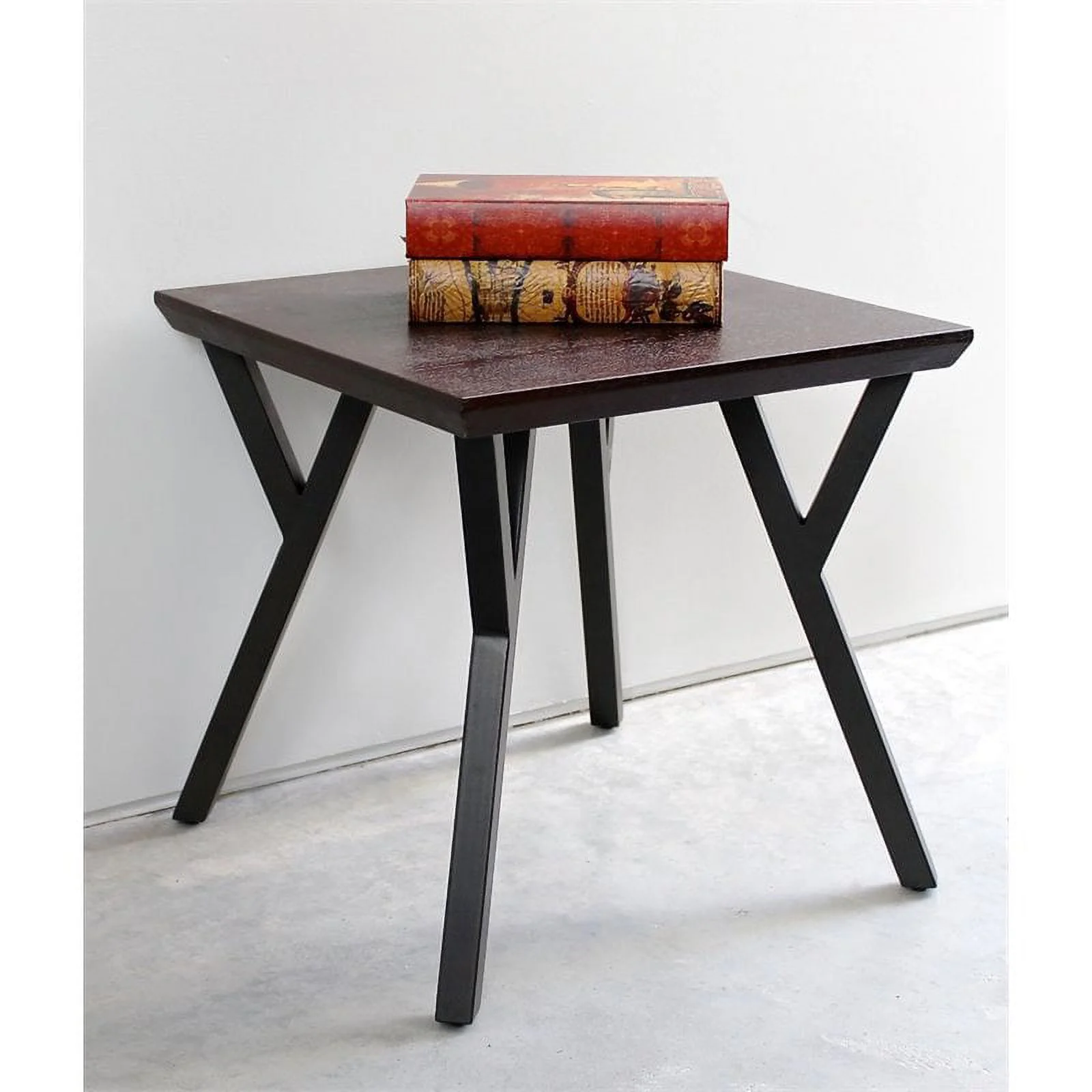 Home Square Steel Frame and Wood End Table in Sonoma Oak - Set of 2