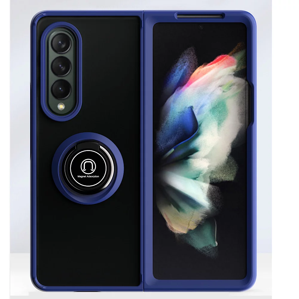 For Samsung Galaxy Z Fold 4 Hybrid Protective PC & TPU Shockproof with 360° Rotation Ring Kickstand Magnetic Metal Stand Cover ,Xpm Phone Case [ Blue ]