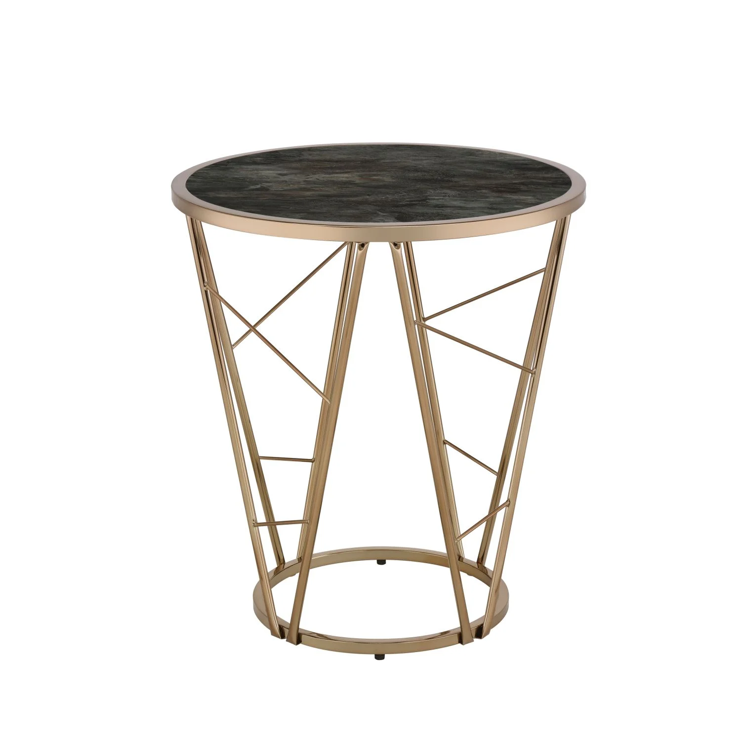Elegant ACME Cicatrix End Table with Faux Black Marble Glass Top and Stunning Champagne Finish - Model 83302