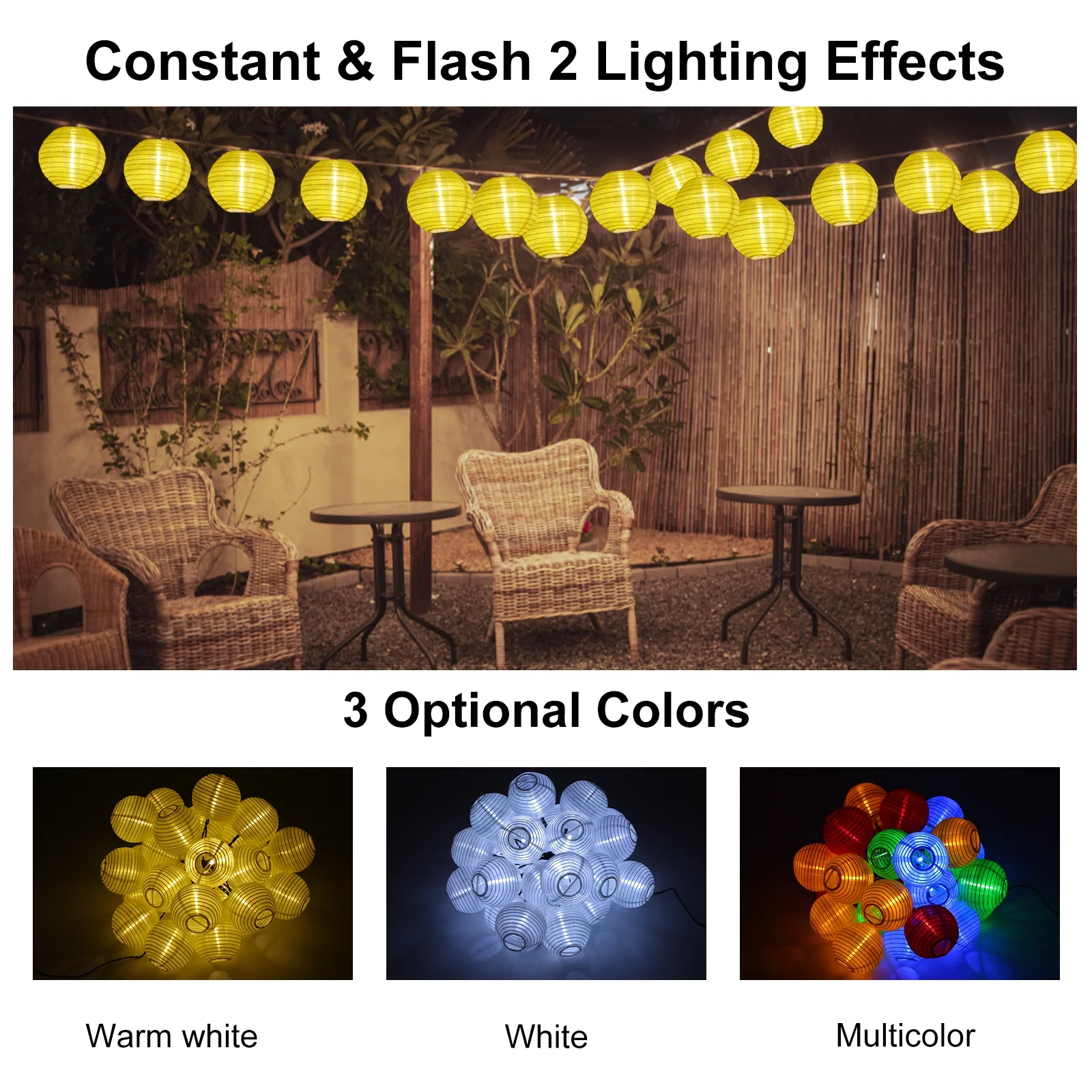 8Meters/26.2Ft 40 LEDs Solar Powered Energy Fairy String Lantern Light Lawn Lamp with Constant Bright & Flash 2 Modes Flexible Twistable Bendable IP44 Water Resistance Built-in 400mAh High