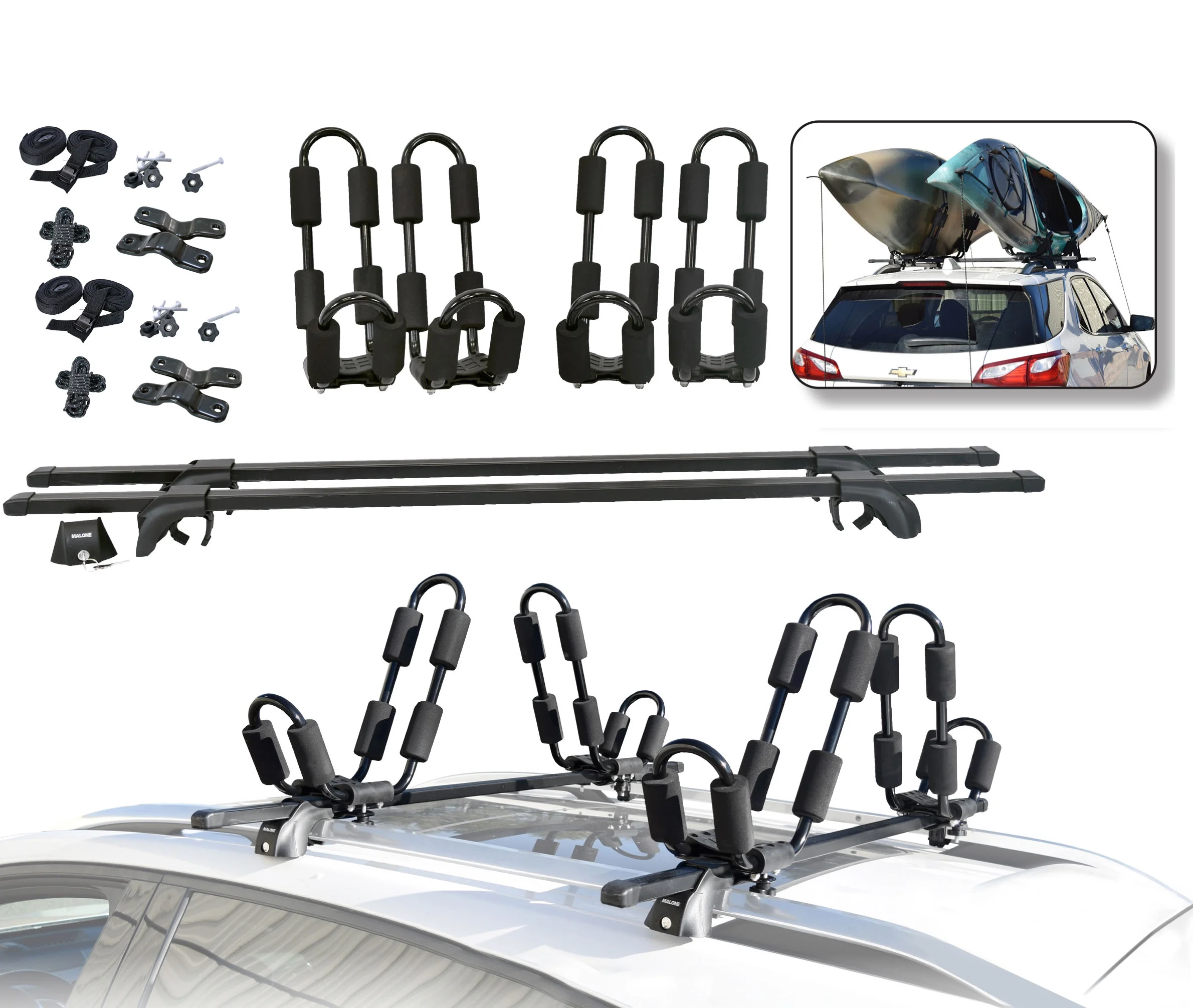 Malone MPG246 58” SteelTop Cross Bar System & J-Rack Carrier(2) Package