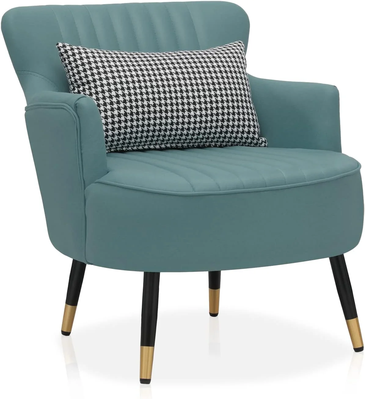 Accent Chairs For Bedroom, -Century Modern Accent Leatheraire Arm Chair For Living Room, Upholstered Comfy Reading Chair Single Sofa Chair With Lumbar Pillow And Metal Legs, Cadetblue