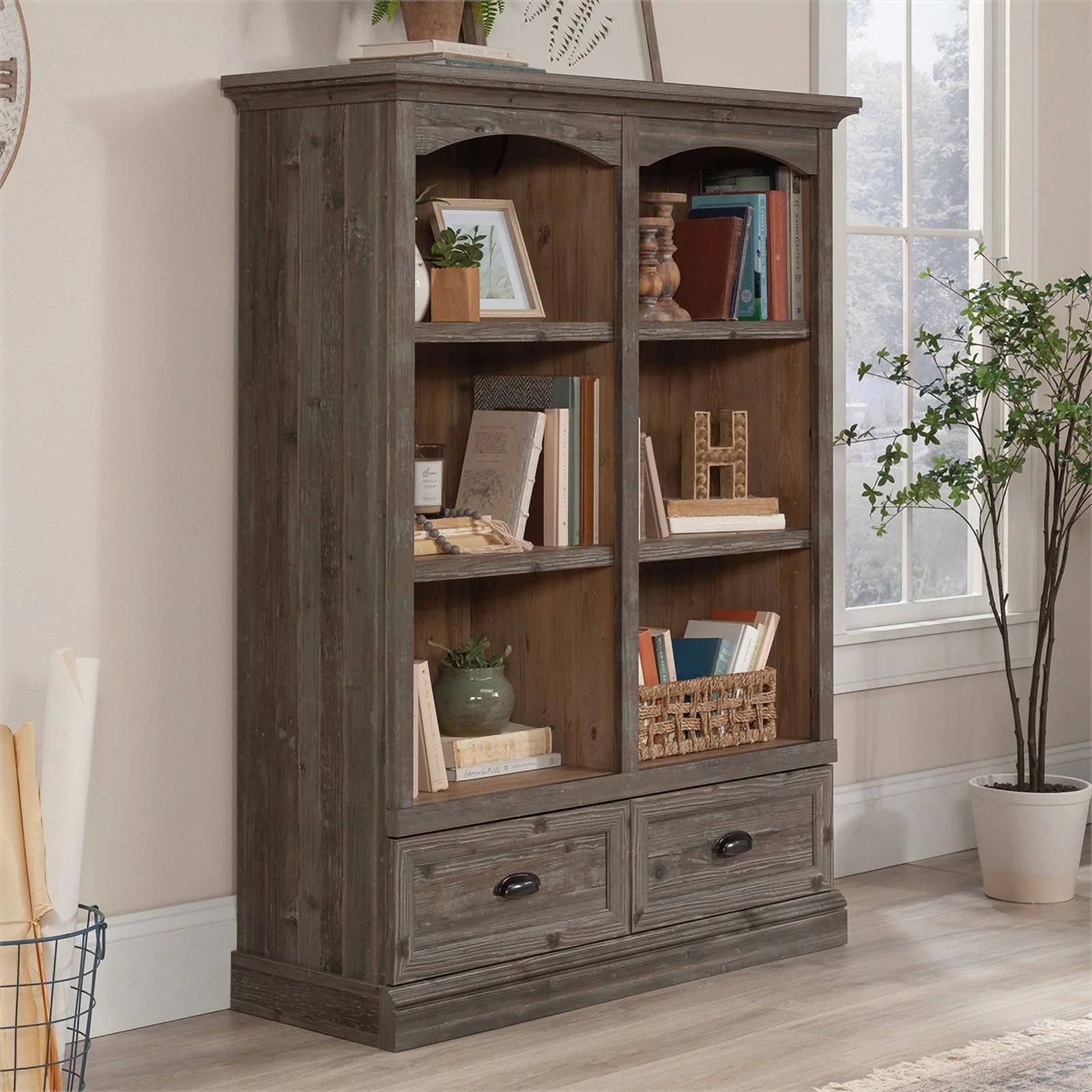 Sauder Sonnet Springs Engineered Wood Bookcase in Pebble Pine