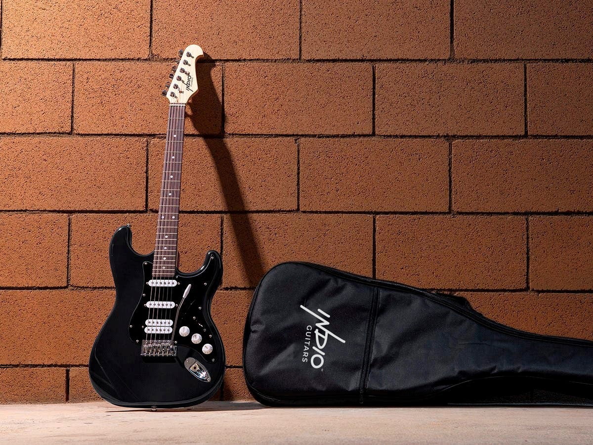 Monoprice Indio Cali Classic HSS Electric Guitar - Black, With Gig Bag