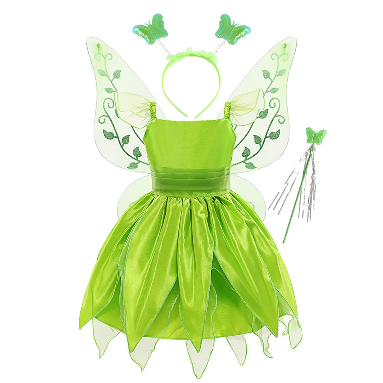 Alvivi Kids Girls Fairy Princess Costume with Butterfly Wings Fancy Birthday Dress up Halloween Outfits Green 9-10